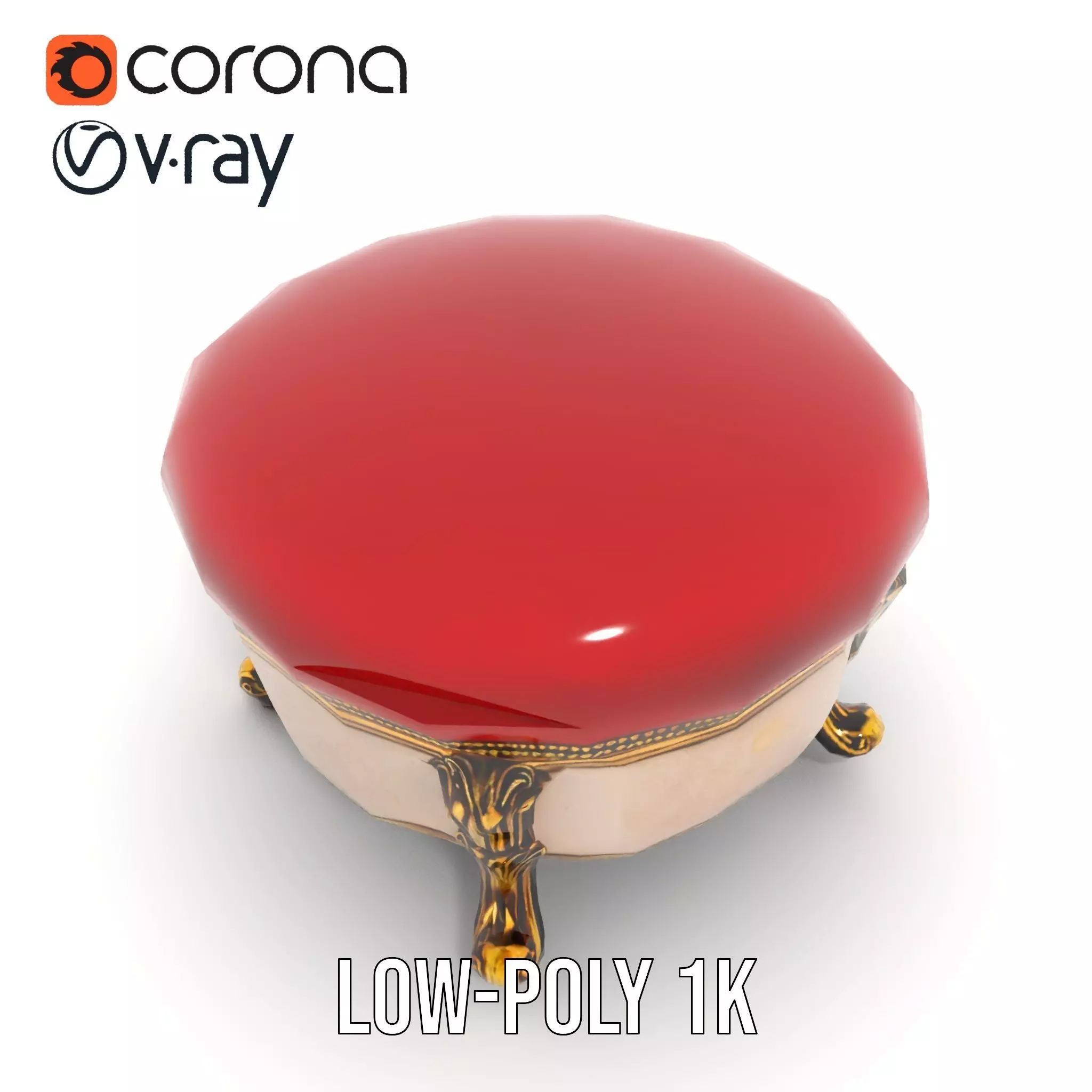 Elegant Red Ottoman model pack Low-poly 3D model_16