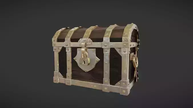 A wooden treasure chest with metal fittings