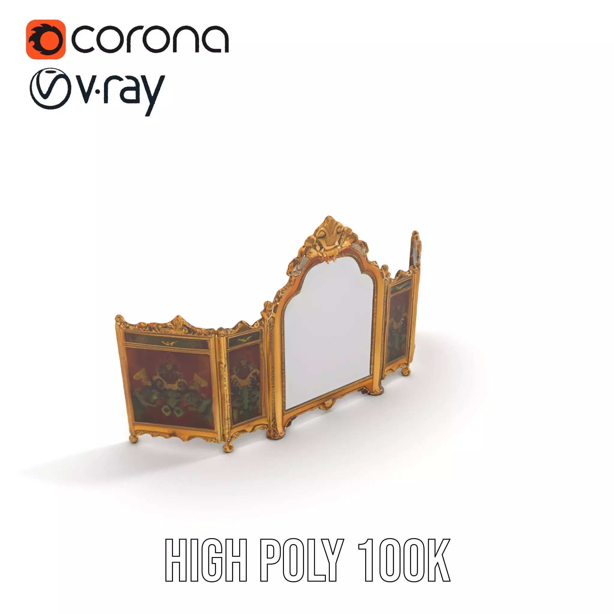 Ornate Gold Mirror model pack Low-poly 3D model_16