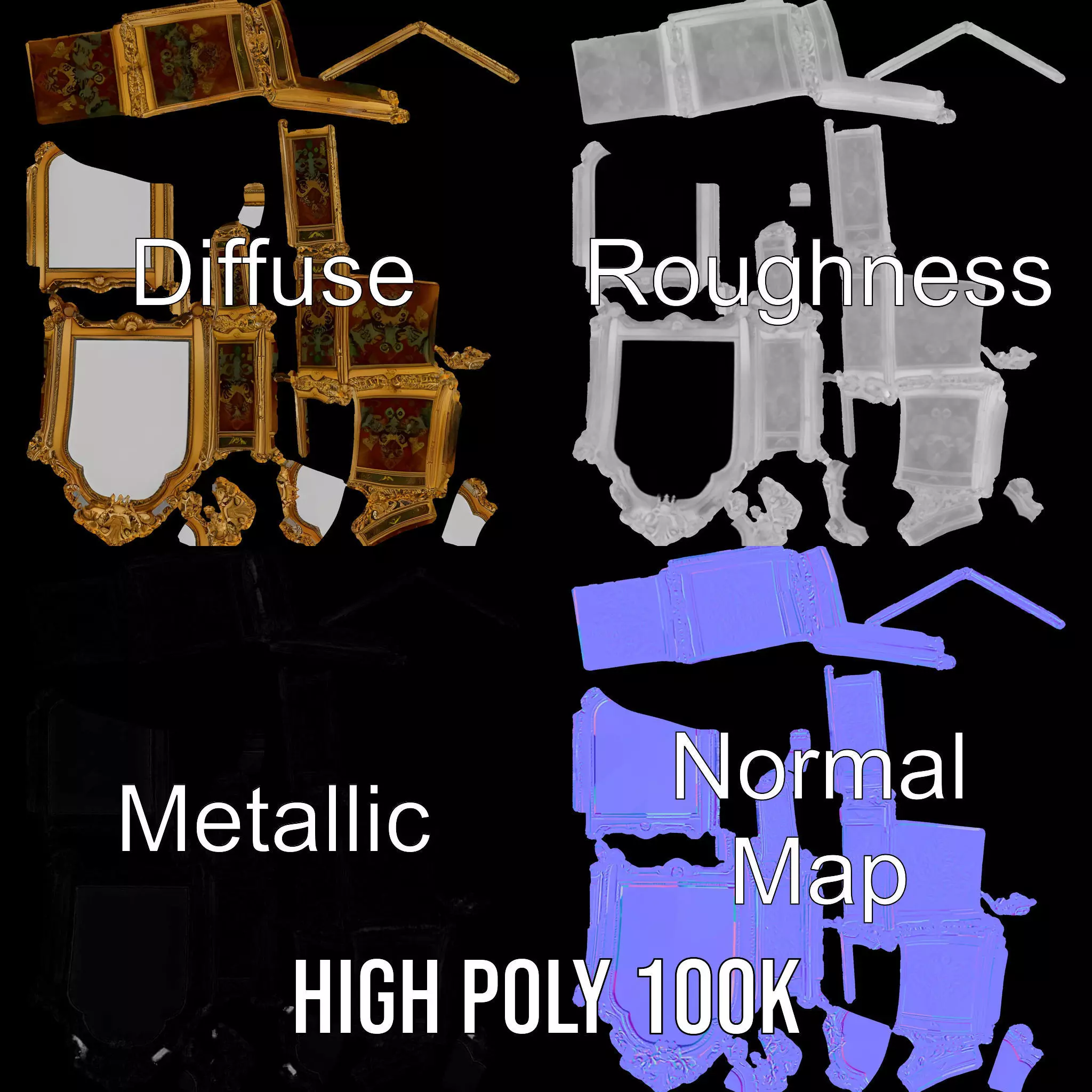 Ornate Gold Mirror model pack Low-poly 3D model_4