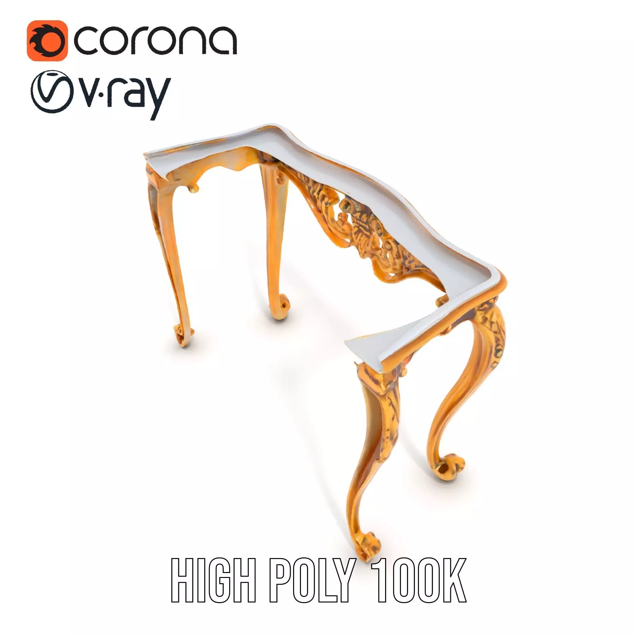 Baroque Gold Console Table model pack Low-poly 3D model_15