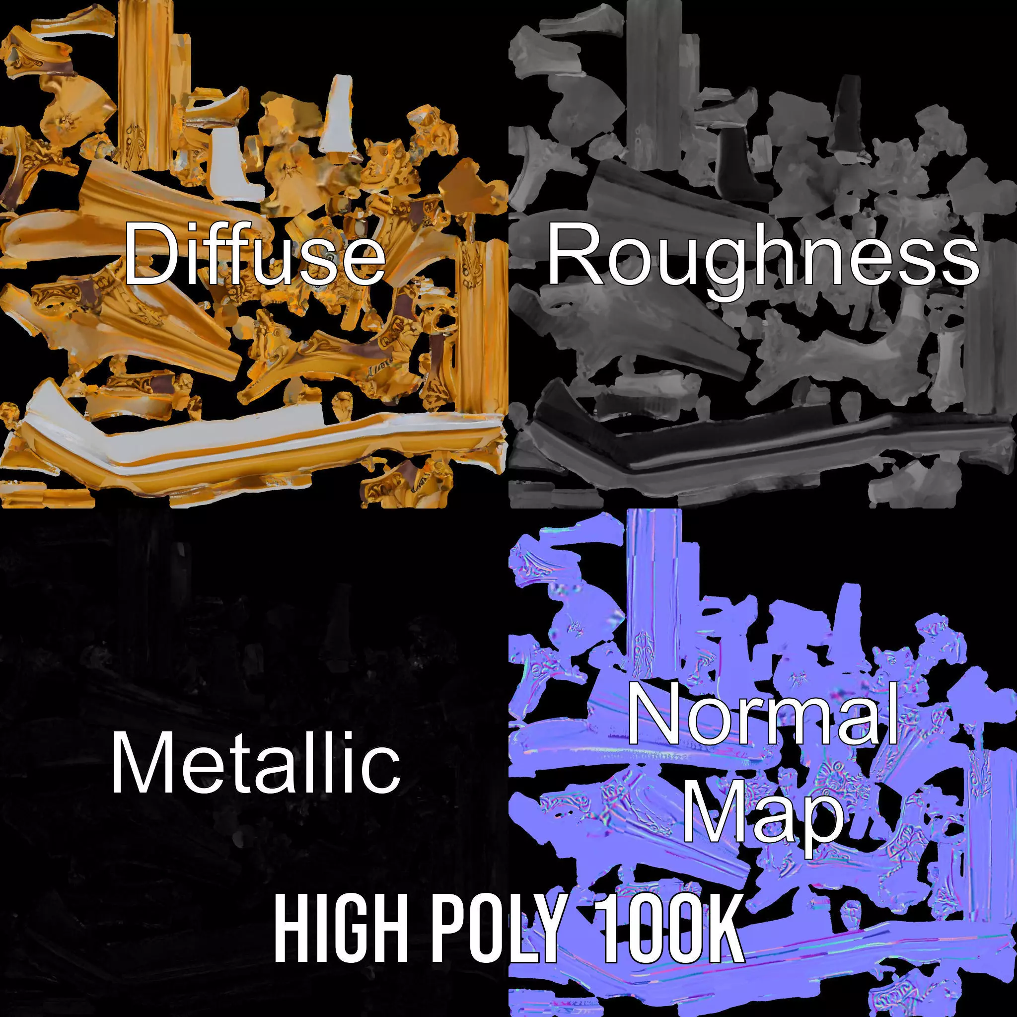 Baroque Gold Console Table model pack Low-poly 3D model_3