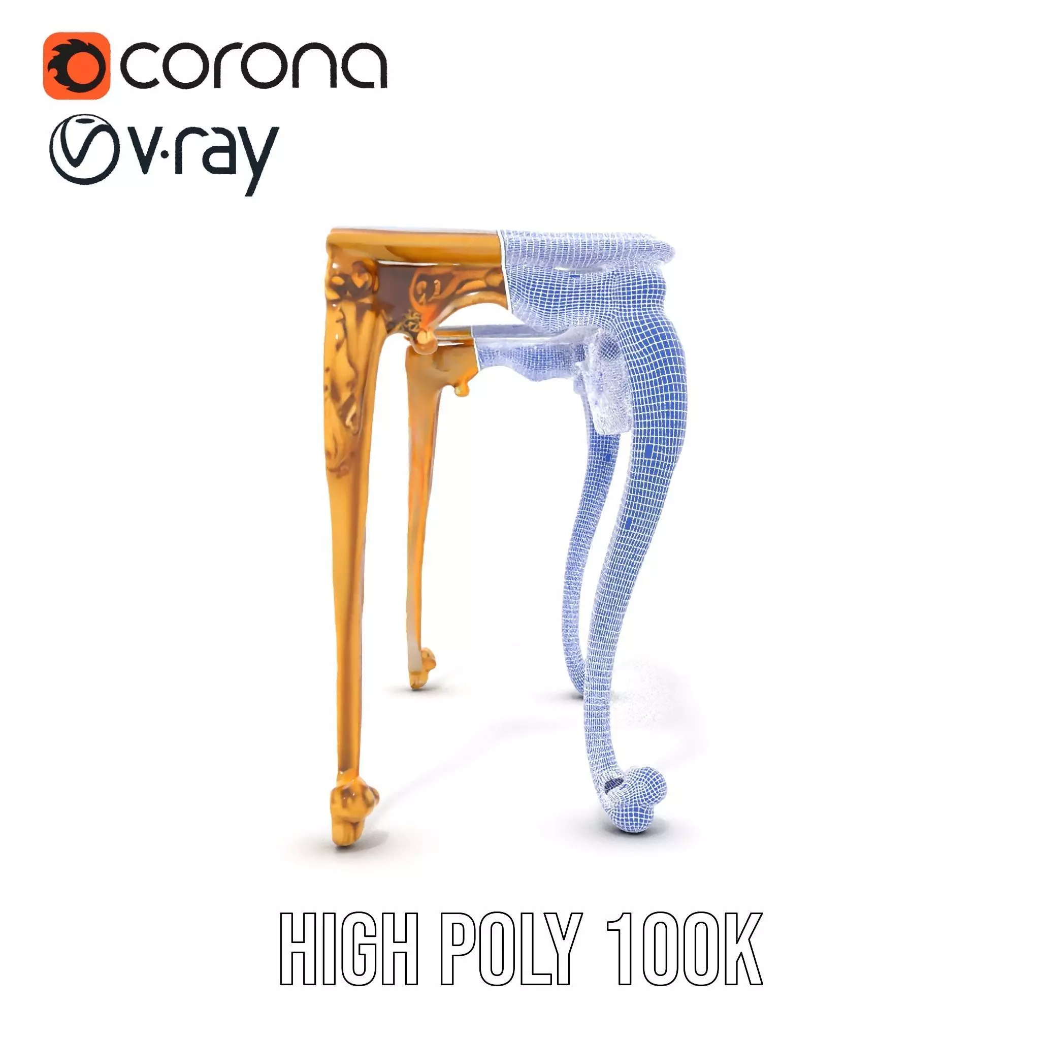 Baroque Gold Console Table model pack Low-poly 3D model_32