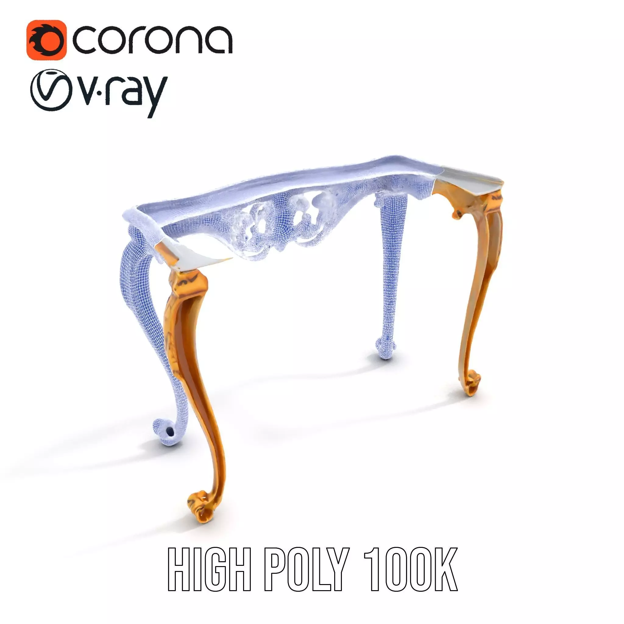 Baroque Gold Console Table model pack Low-poly 3D model_34