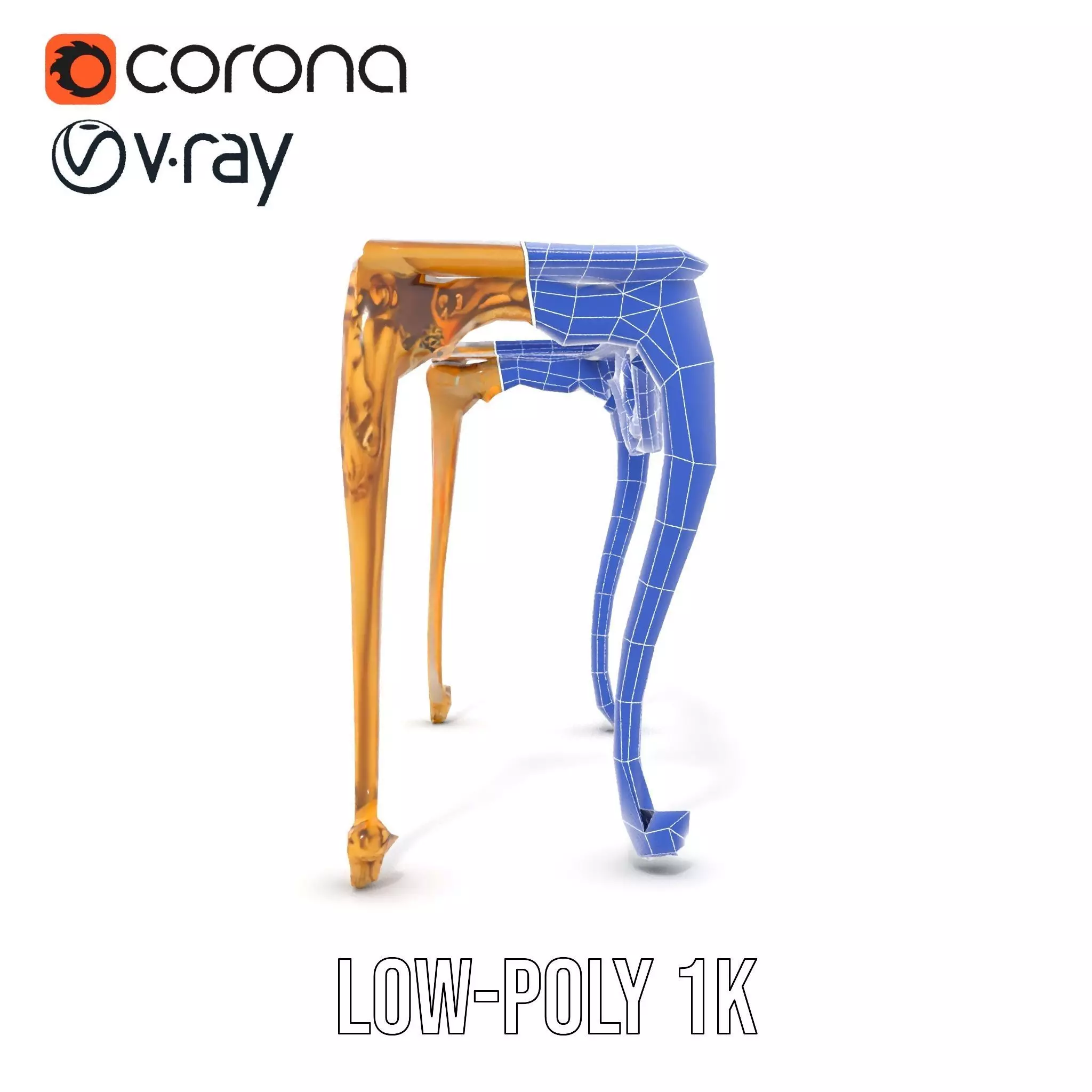 Baroque Gold Console Table model pack Low-poly 3D model_22