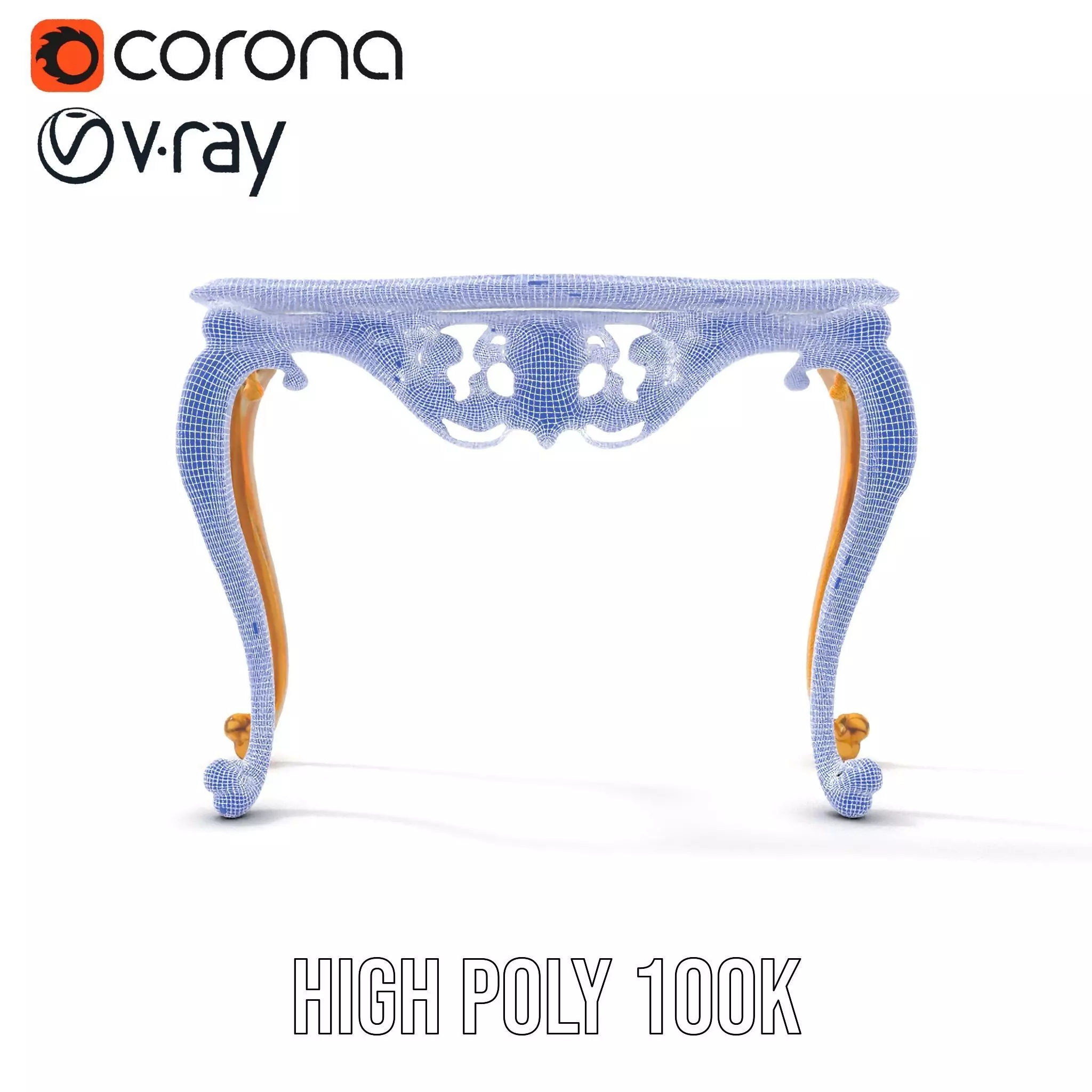 Baroque Gold Console Table model pack Low-poly 3D model_33