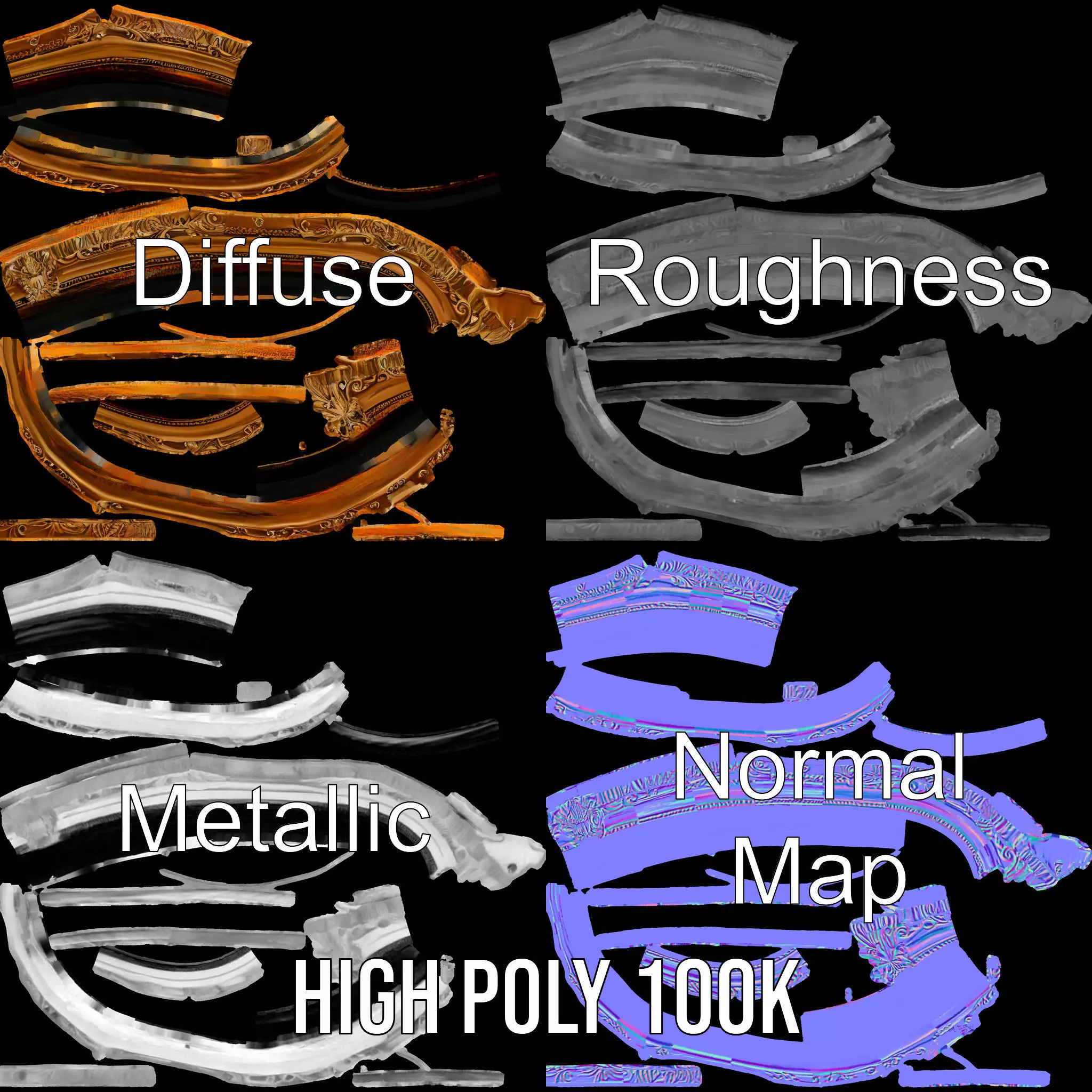 Elegant Gold Mirror model pack Low-poly 3D model_3