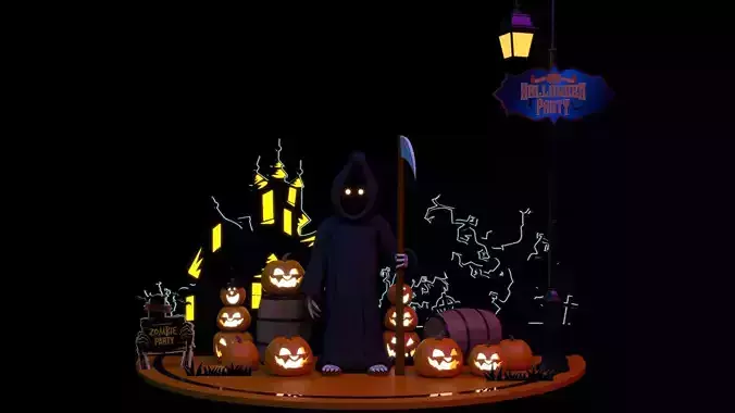 Happy Halloween Pumpkins Scene 05