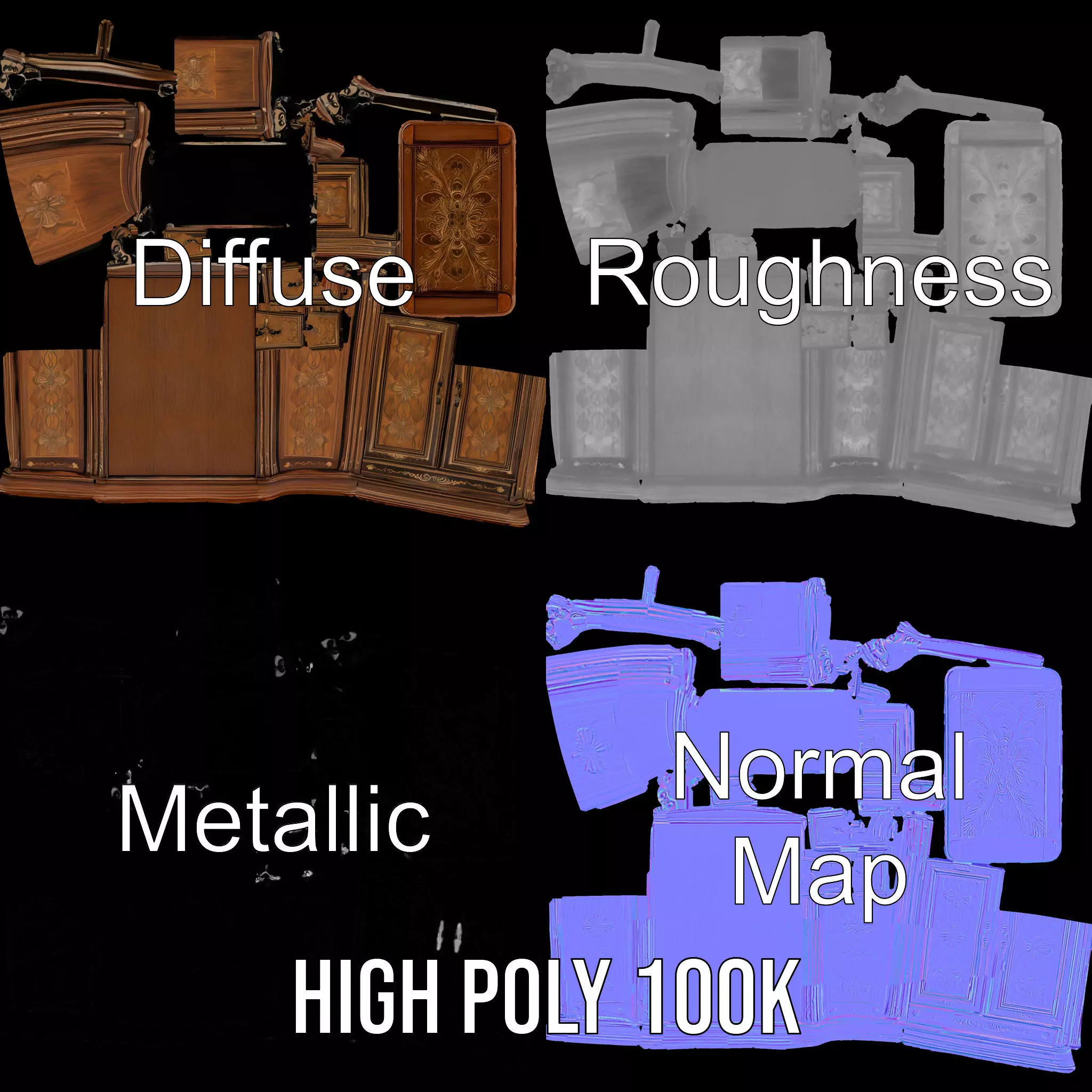 Ornate Wooden Wardrobe model pack Low-poly 3D model_3