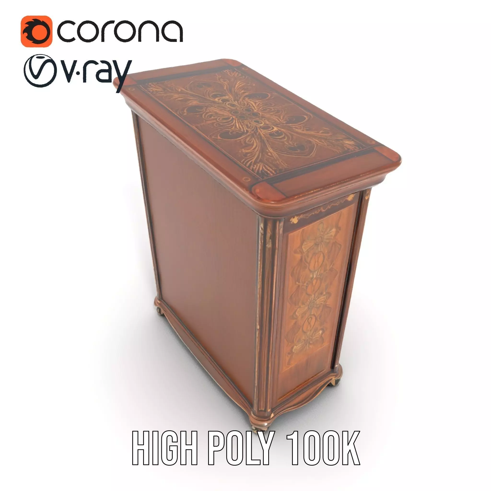 Ornate Wooden Wardrobe model pack Low-poly 3D model_28