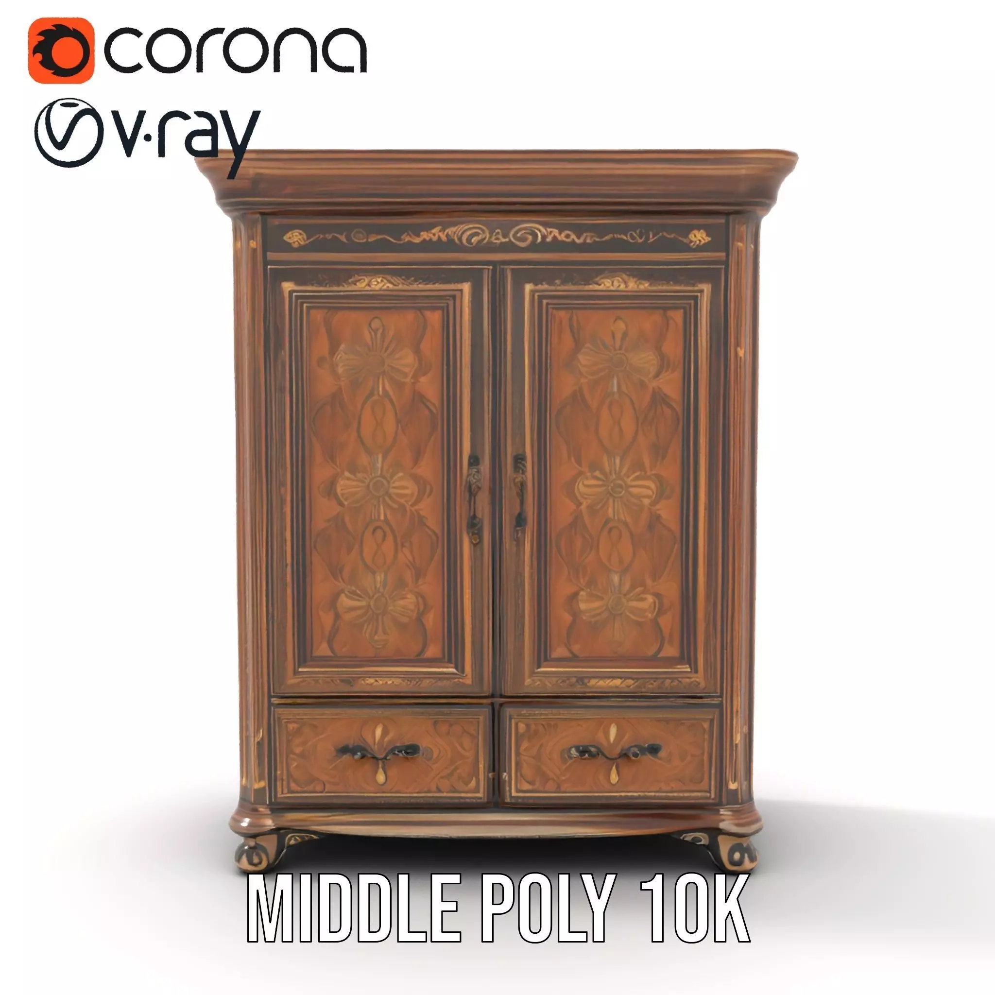 Ornate Wooden Wardrobe model pack Low-poly 3D model_6