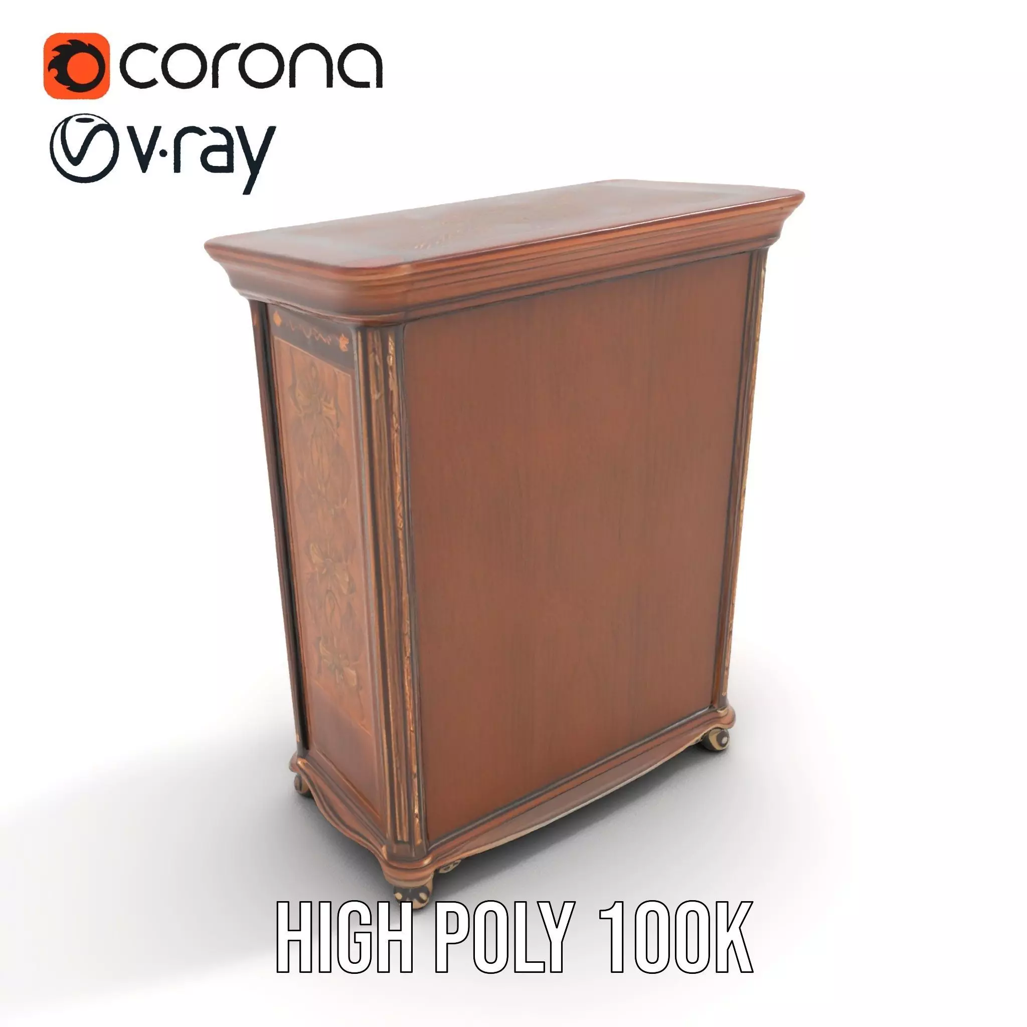 Ornate Wooden Wardrobe model pack Low-poly 3D model_25