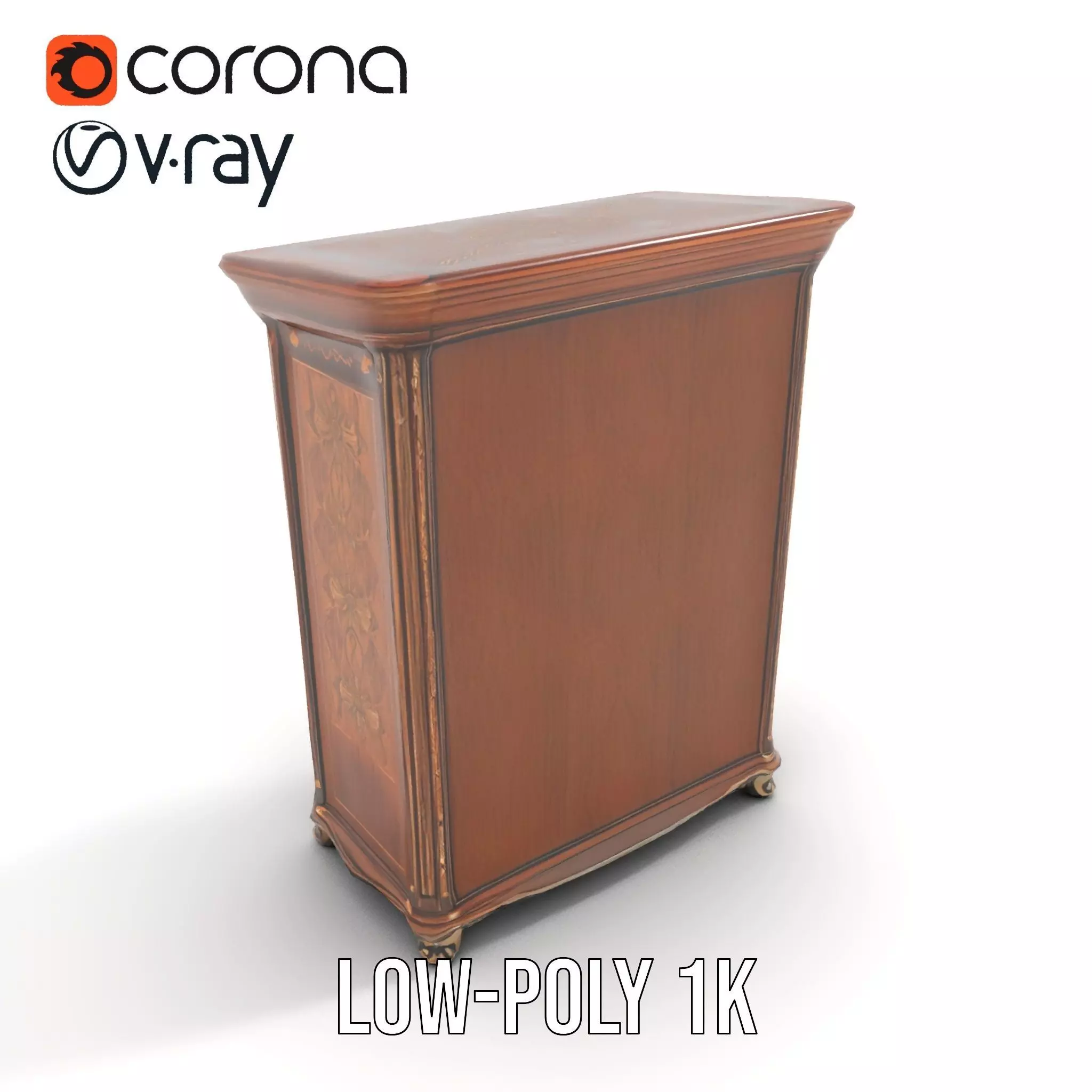 Ornate Wooden Wardrobe model pack Low-poly 3D model_7