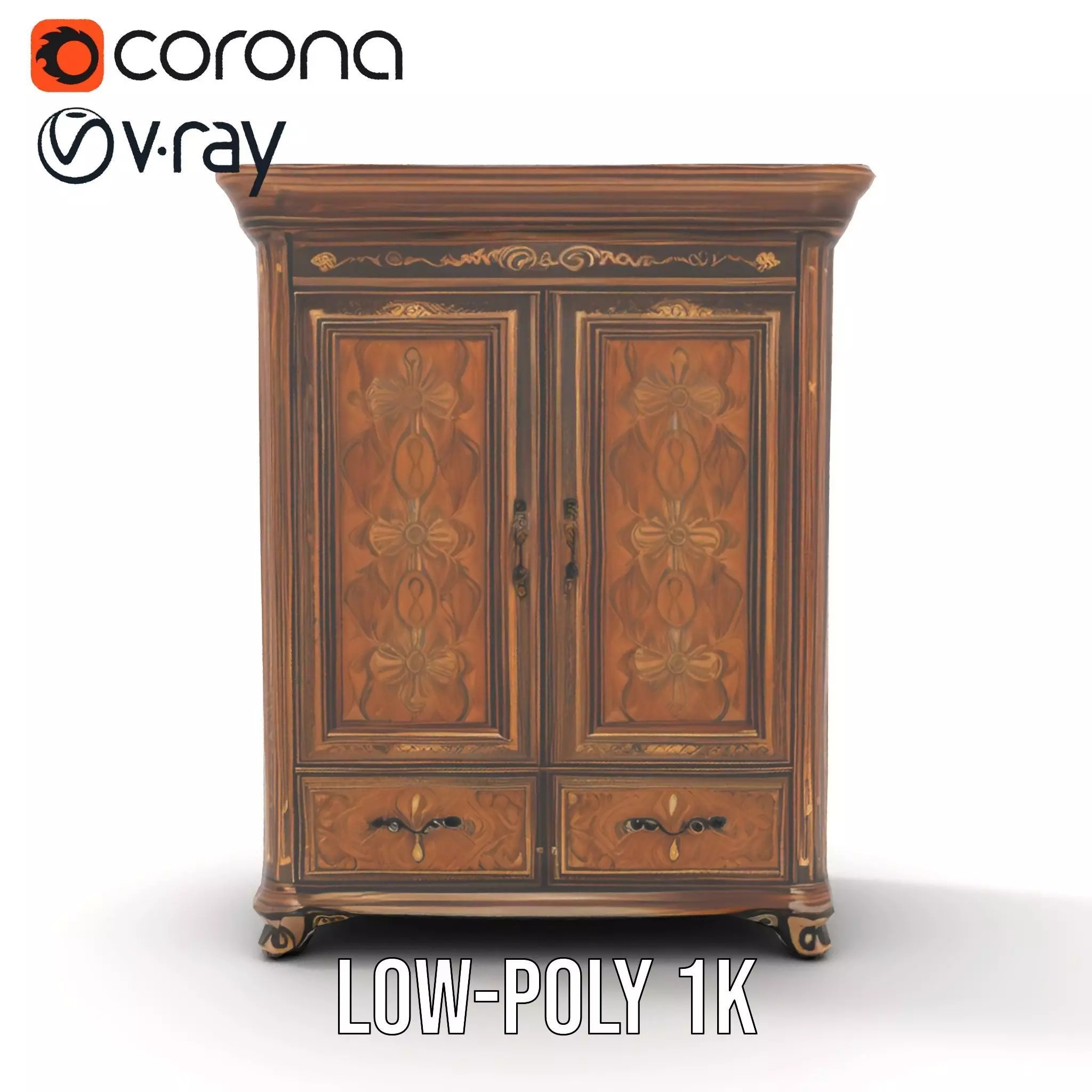 Ornate Wooden Wardrobe model pack Low-poly 3D model_14