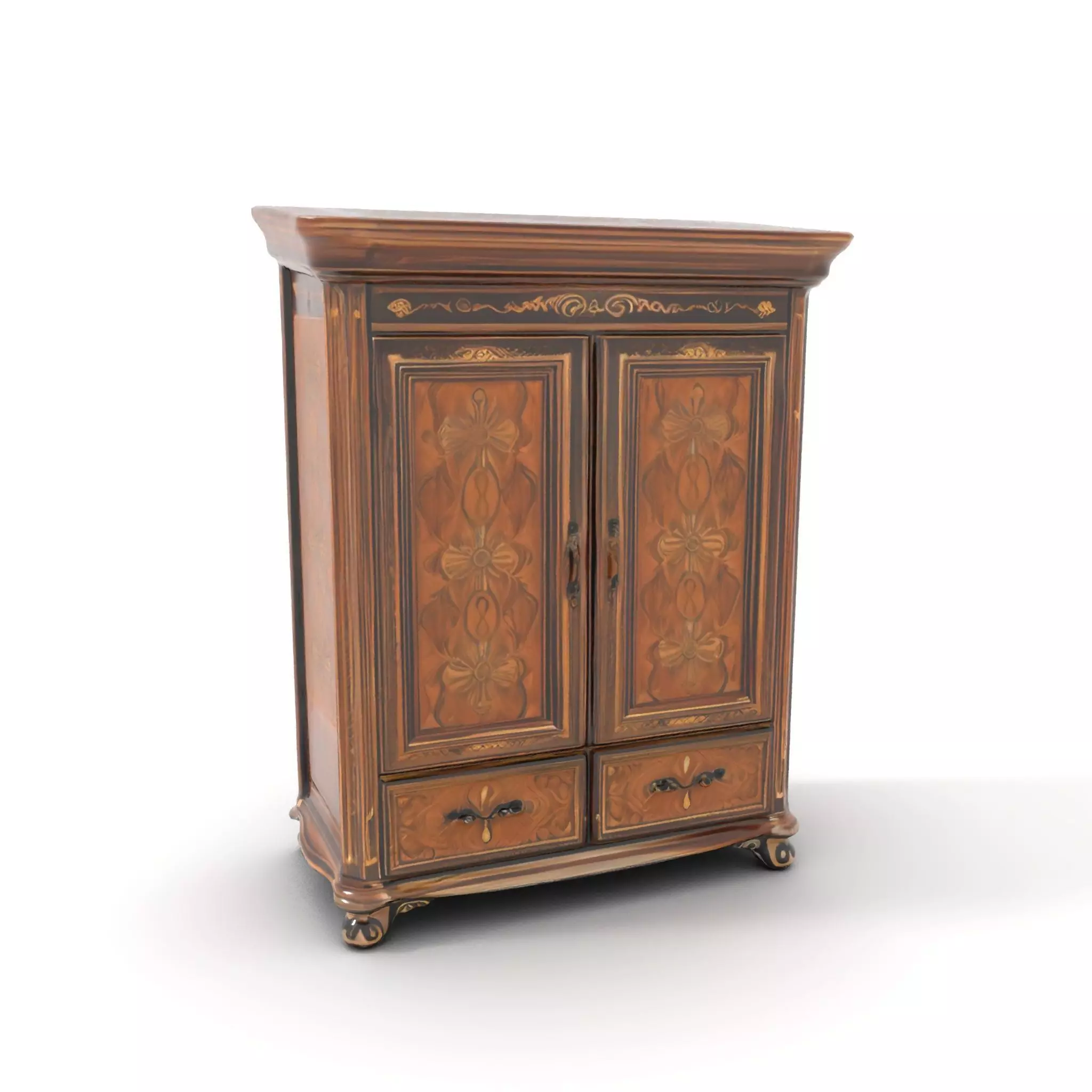 Ornate Wooden Wardrobe model pack Low-poly 3D model_0