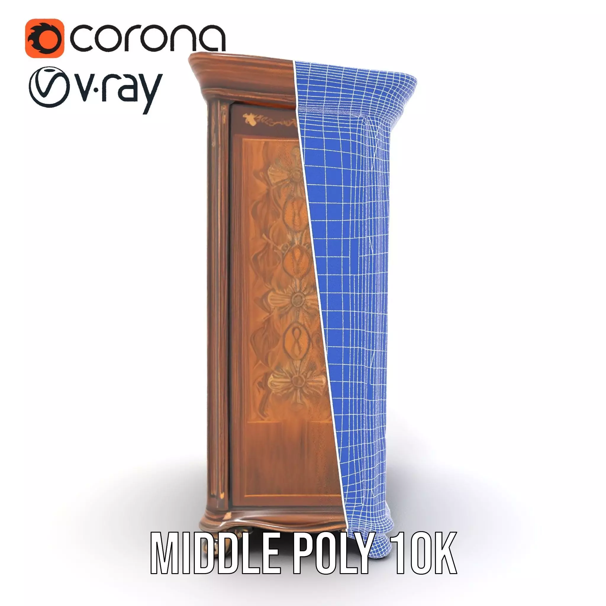 Ornate Wooden Wardrobe model pack Low-poly 3D model_26