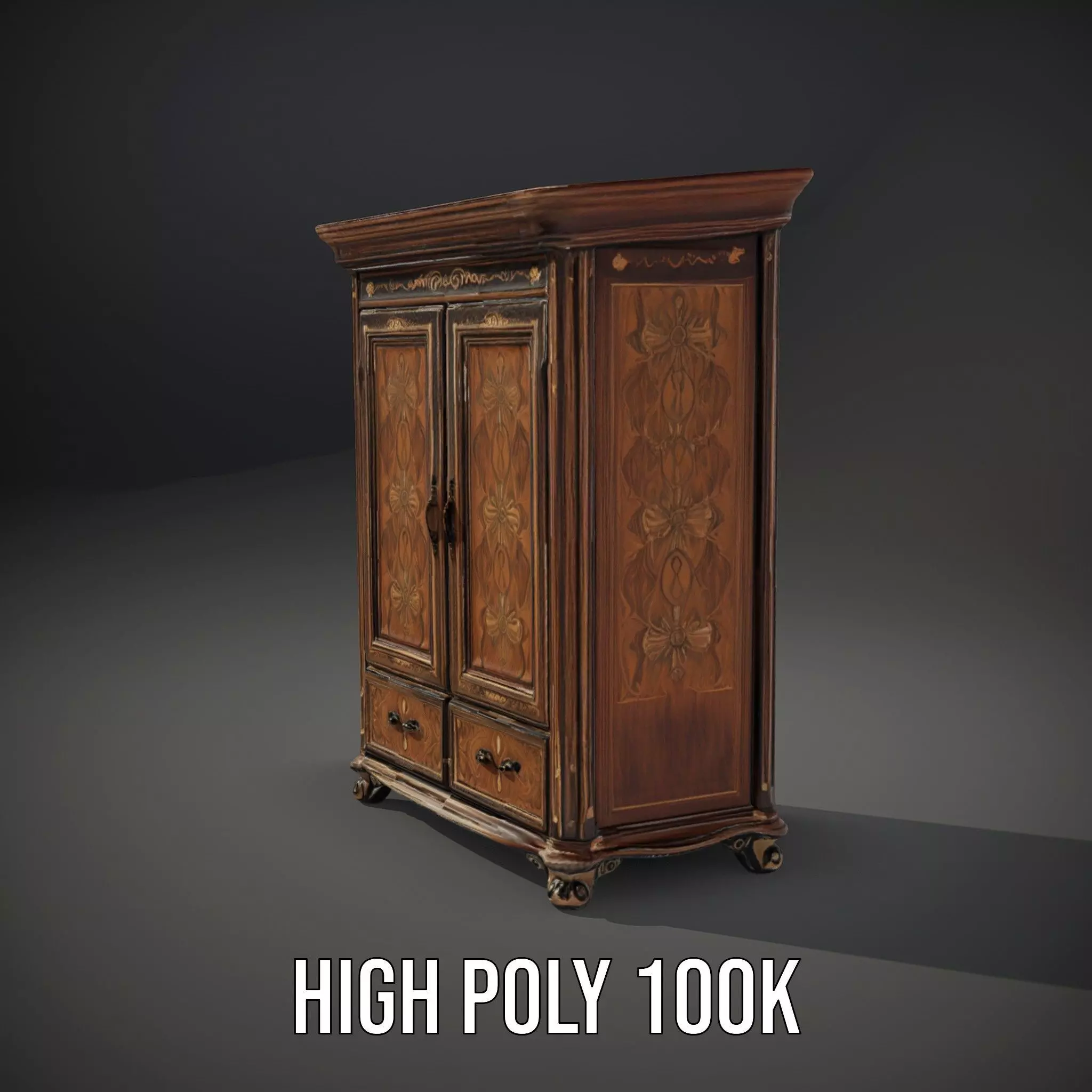 Ornate Wooden Wardrobe model pack Low-poly 3D model_8