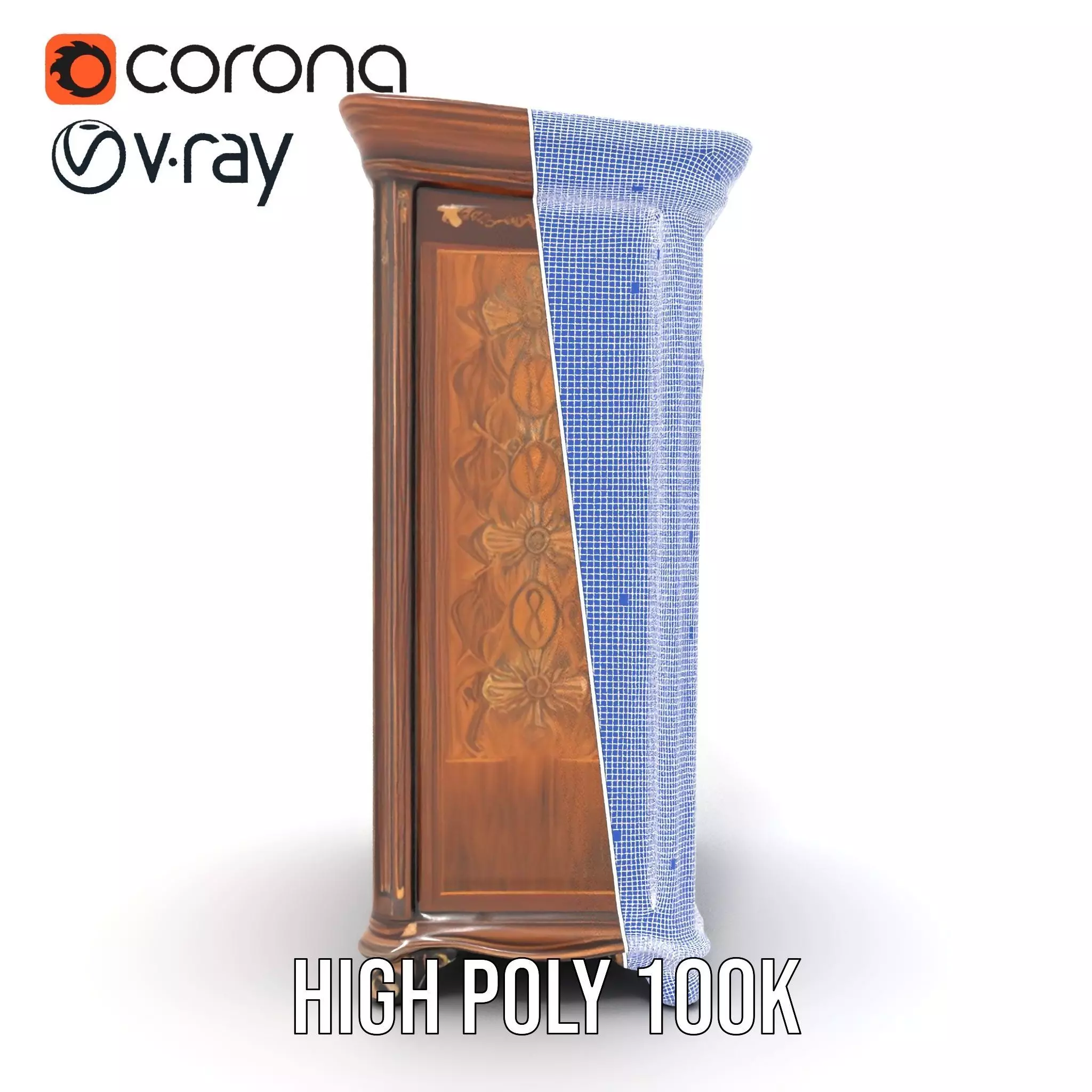 Ornate Wooden Wardrobe model pack Low-poly 3D model_34