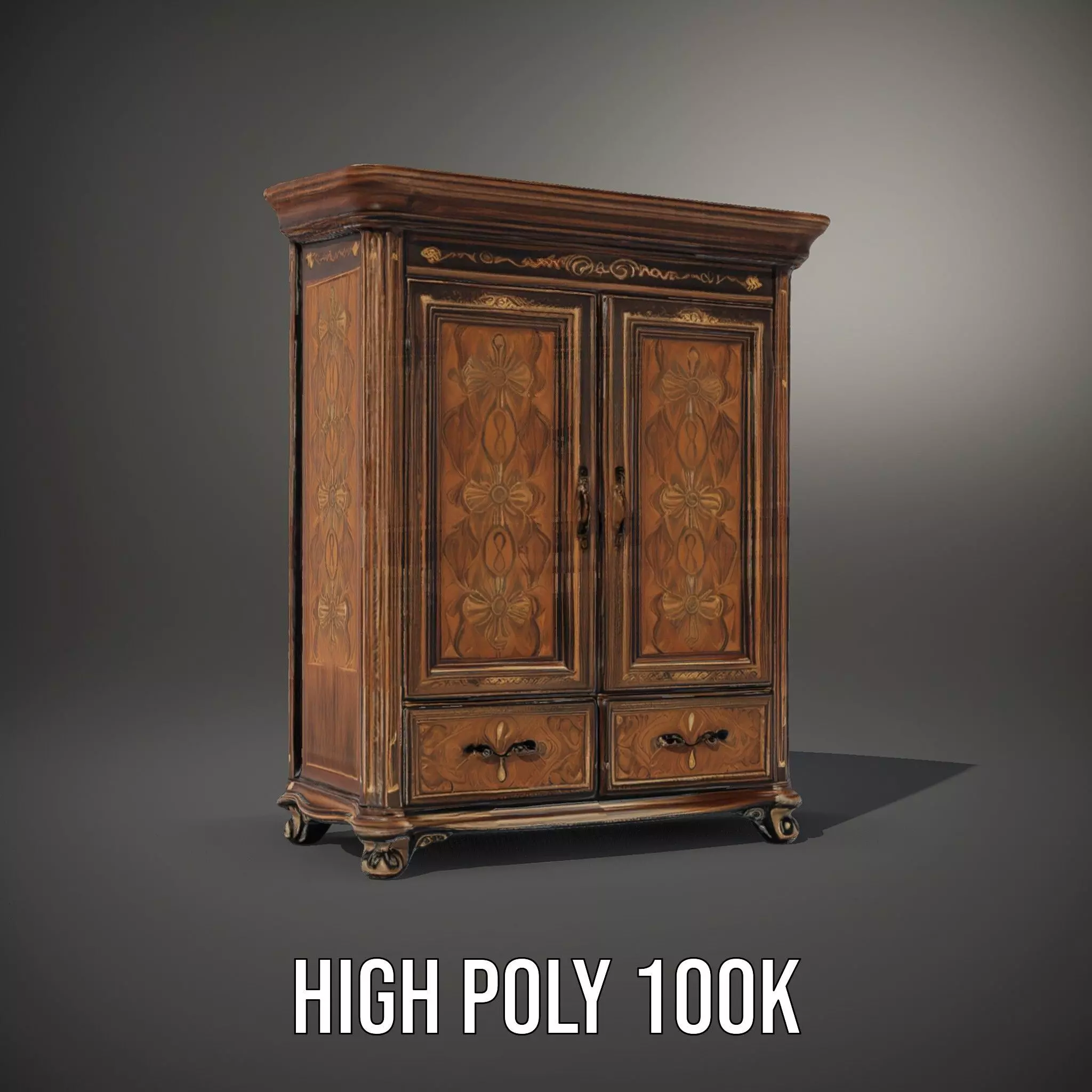 Ornate Wooden Wardrobe model pack Low-poly 3D model_10
