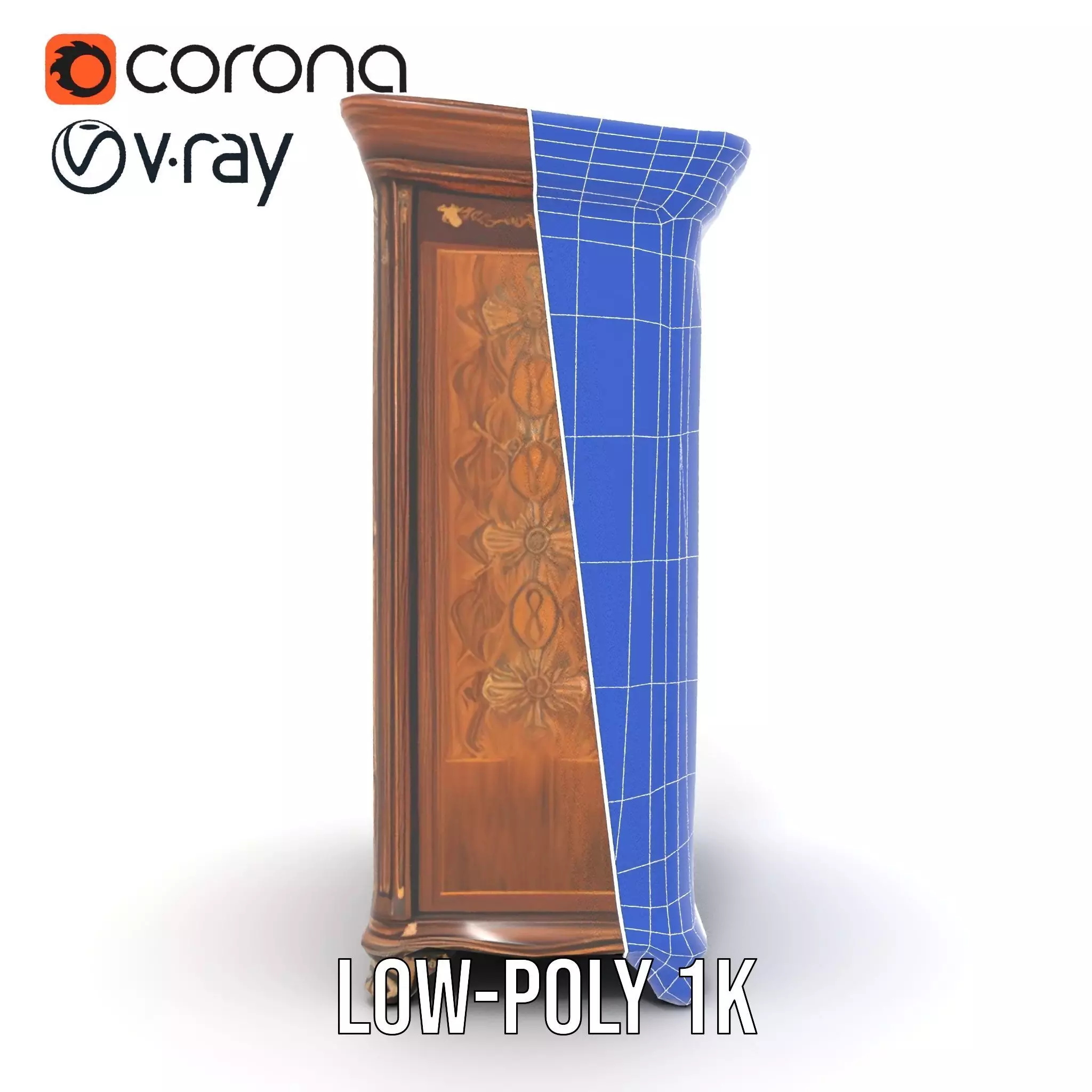 Ornate Wooden Wardrobe model pack Low-poly 3D model_16