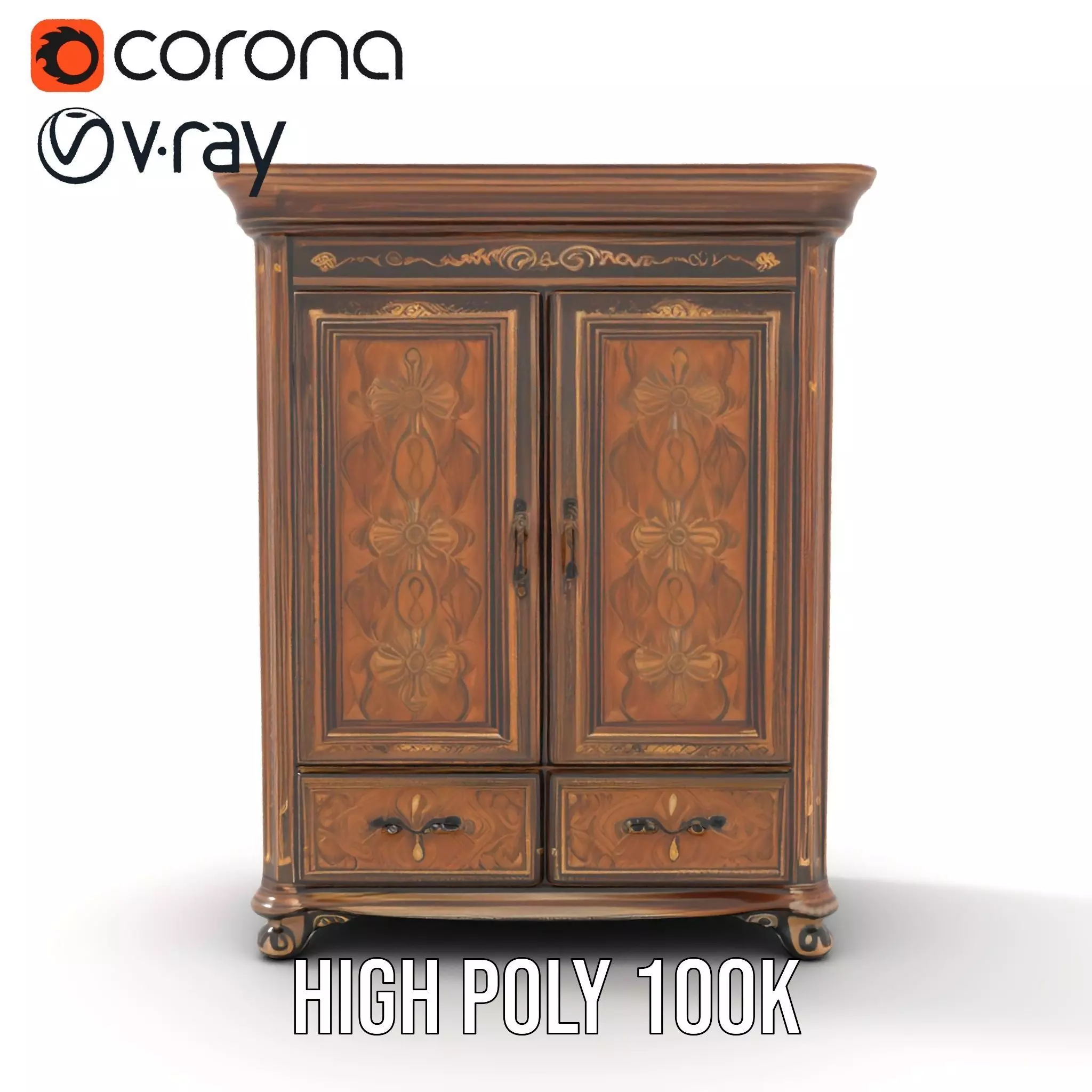 Ornate Wooden Wardrobe model pack Low-poly 3D model_17