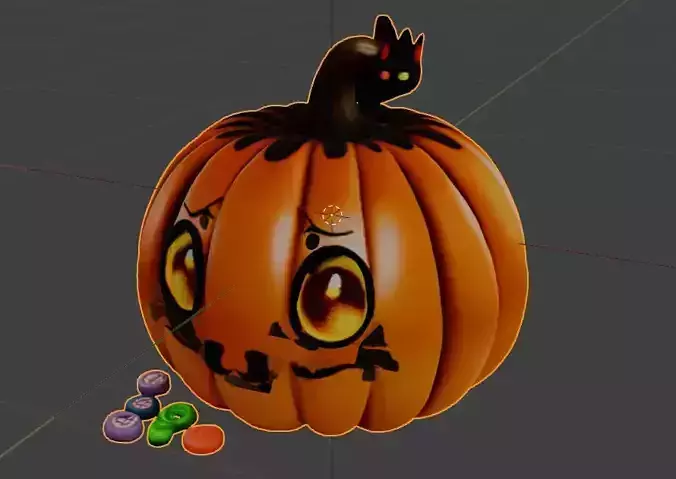 Cute Halloween Pumpkin with Cat