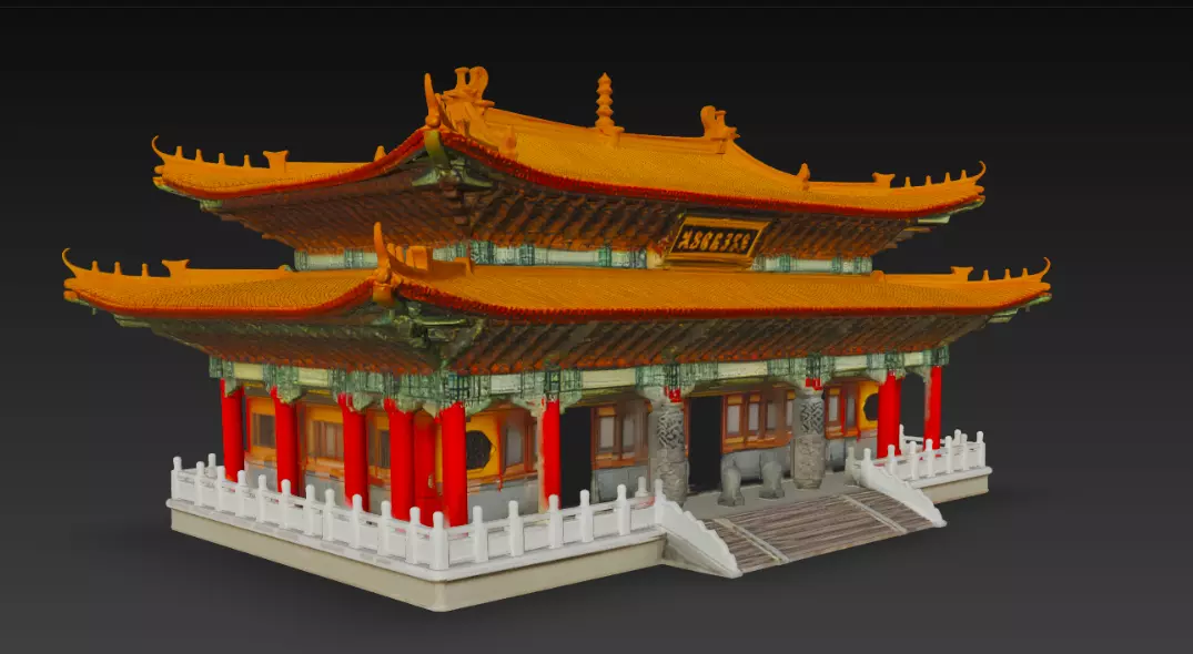 Traditional Chinese Temple 3D Model Low-poly 3D model_1
