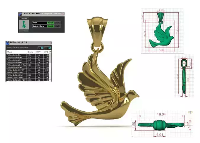 3D Peace Dove STL 3DM gold Pendant gp0007