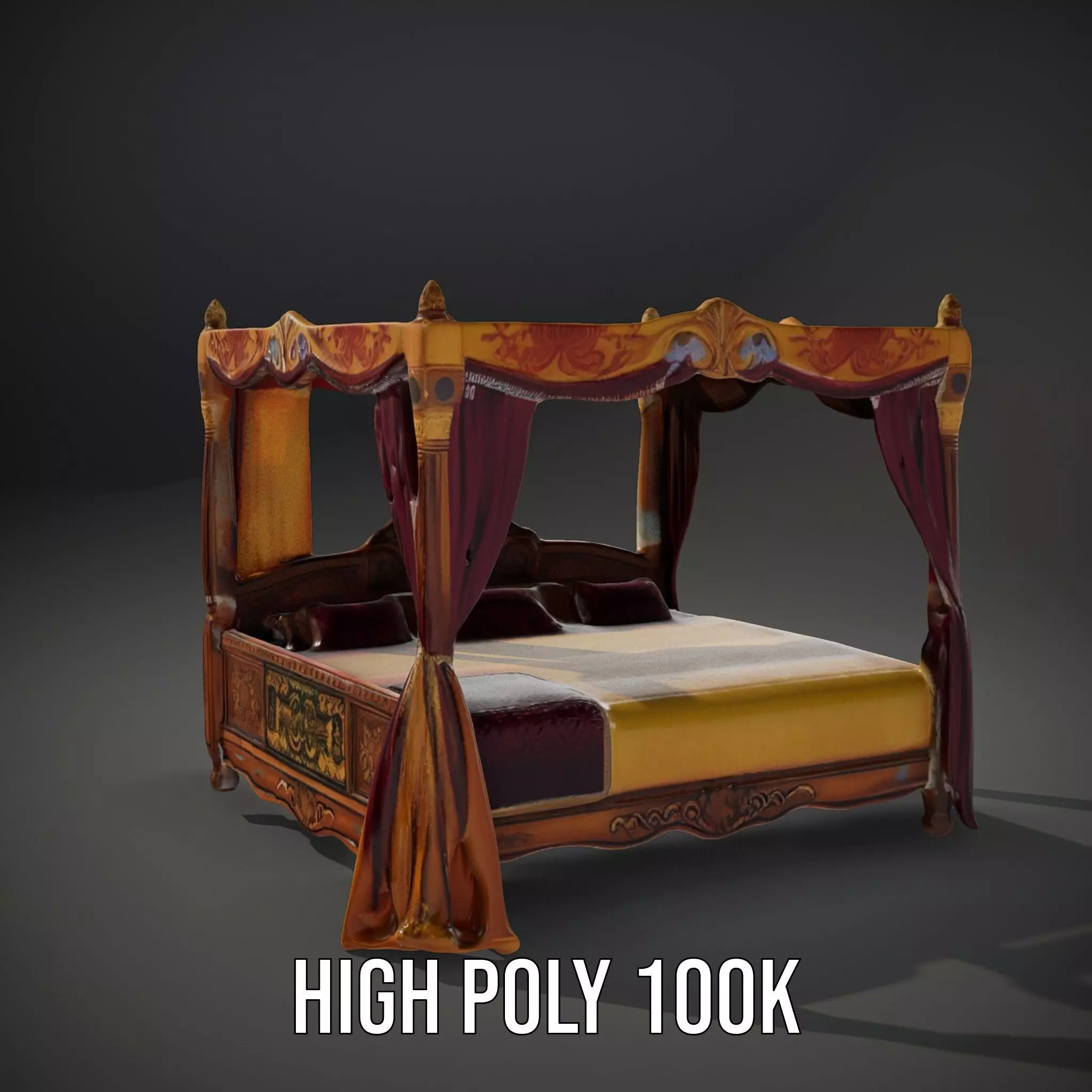 Regal Canopy Bed model pack Low-poly 3D model_8