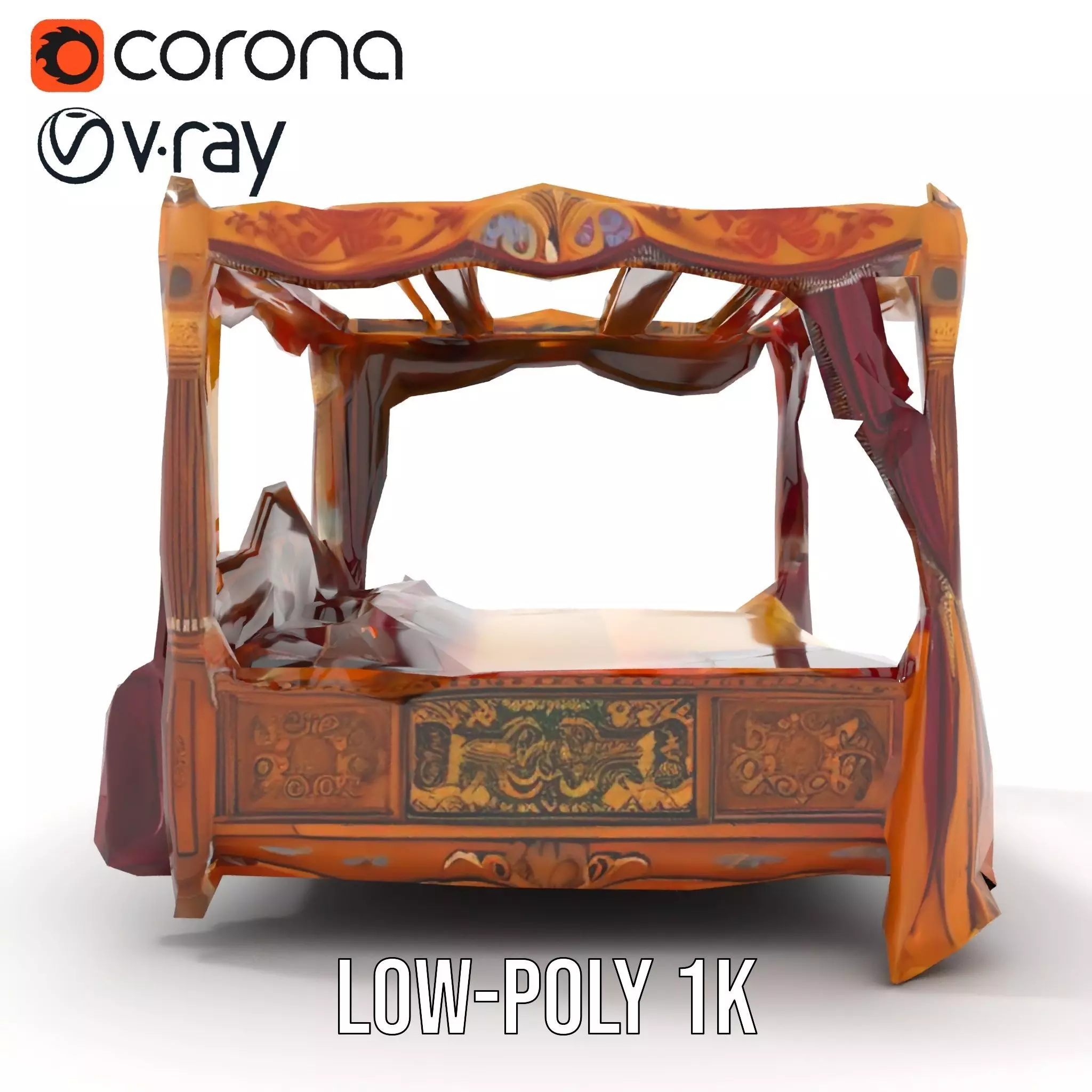 Regal Canopy Bed model pack Low-poly 3D model_7