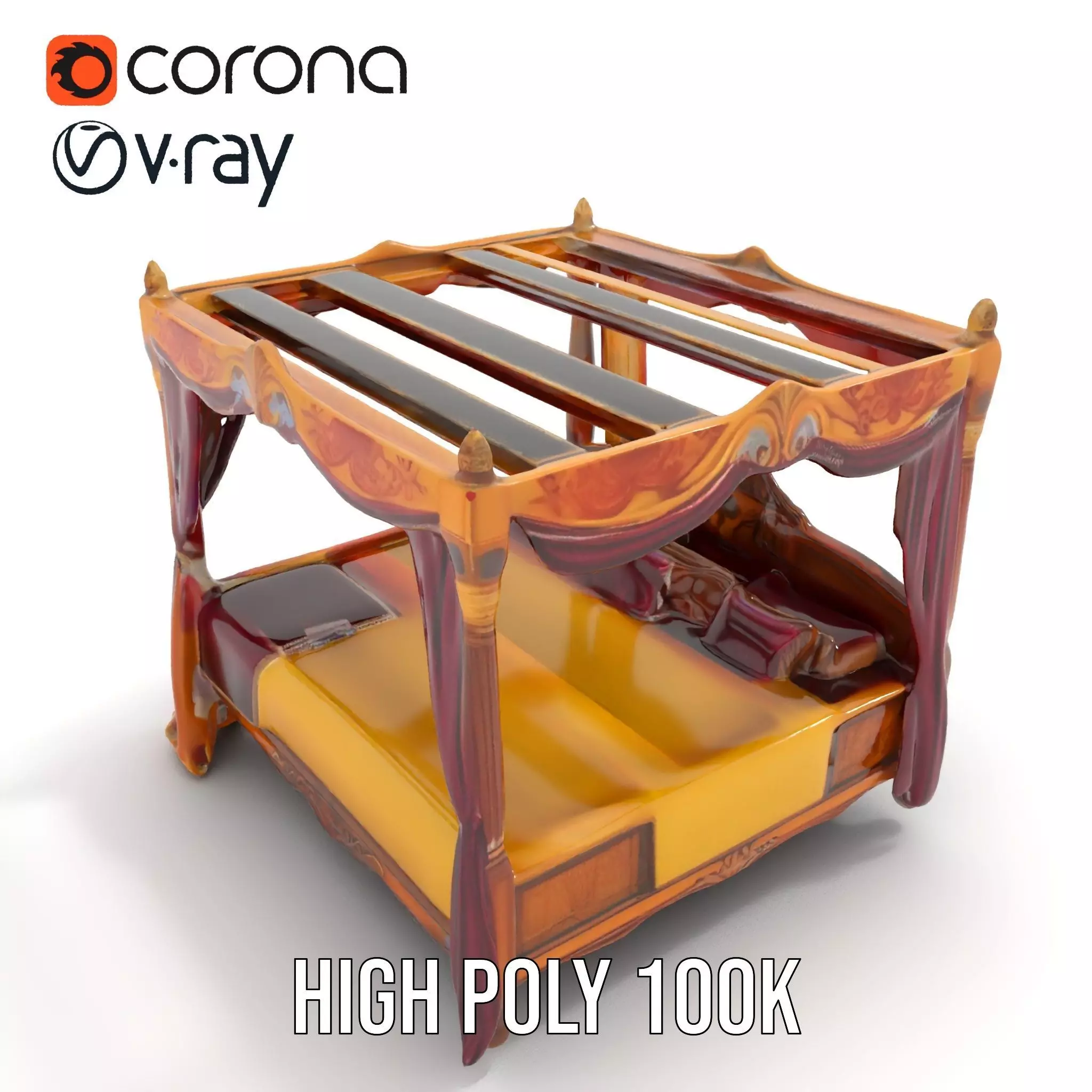 Regal Canopy Bed model pack Low-poly 3D model_18