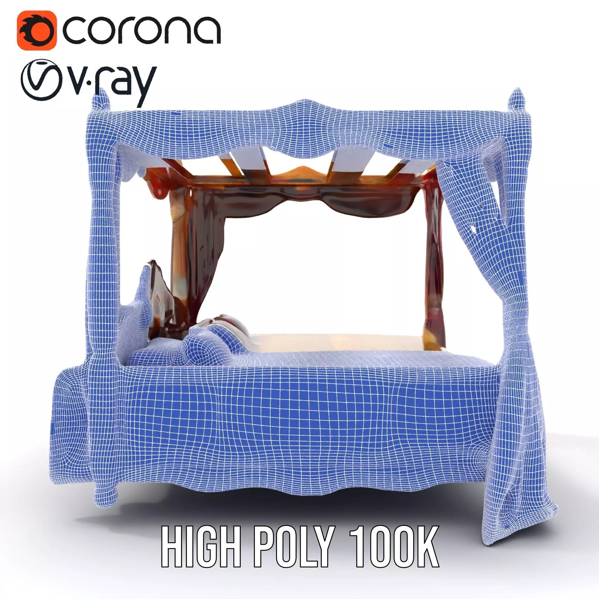 Regal Canopy Bed model pack Low-poly 3D model_33