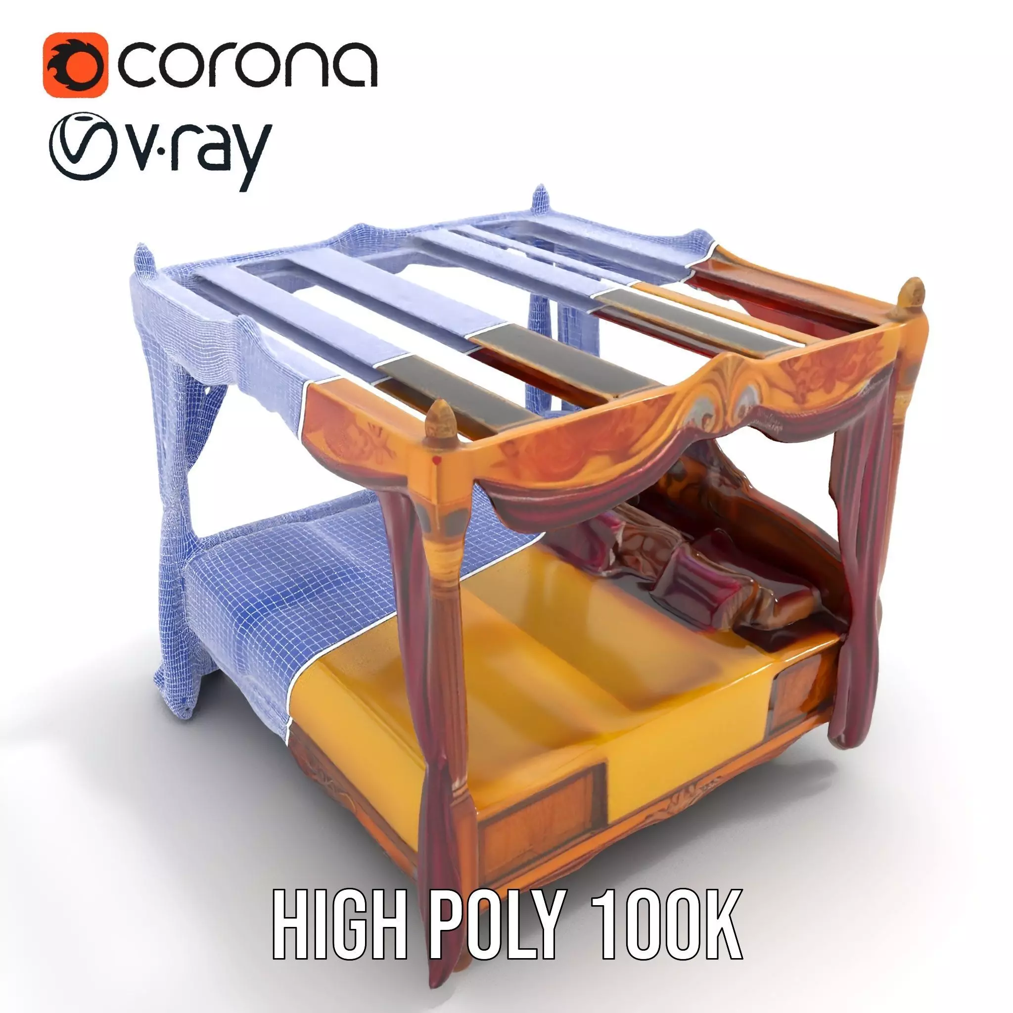 Regal Canopy Bed model pack Low-poly 3D model_34