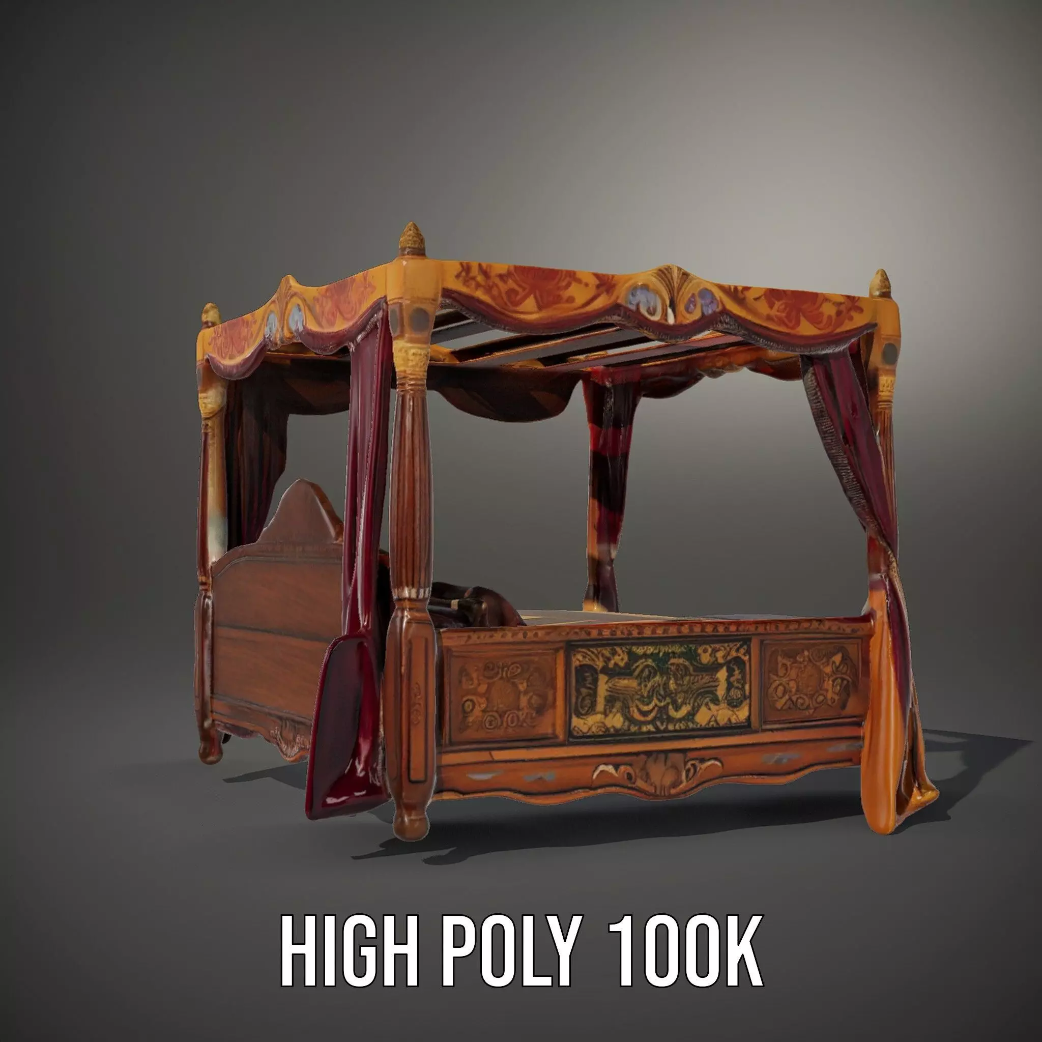 Regal Canopy Bed model pack Low-poly 3D model_10