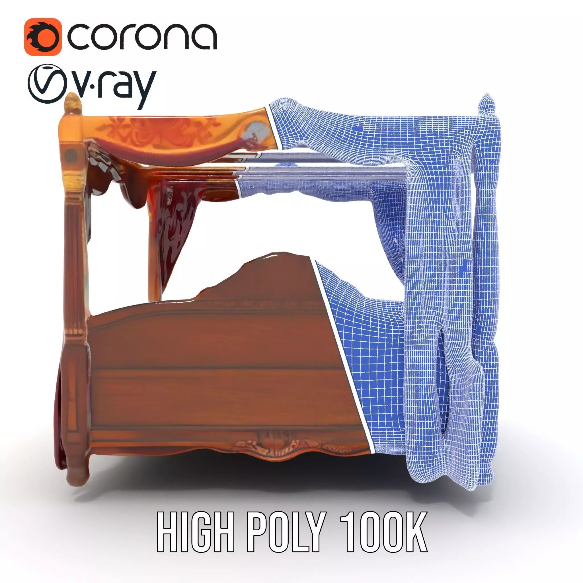 Regal Canopy Bed model pack Low-poly 3D model_26