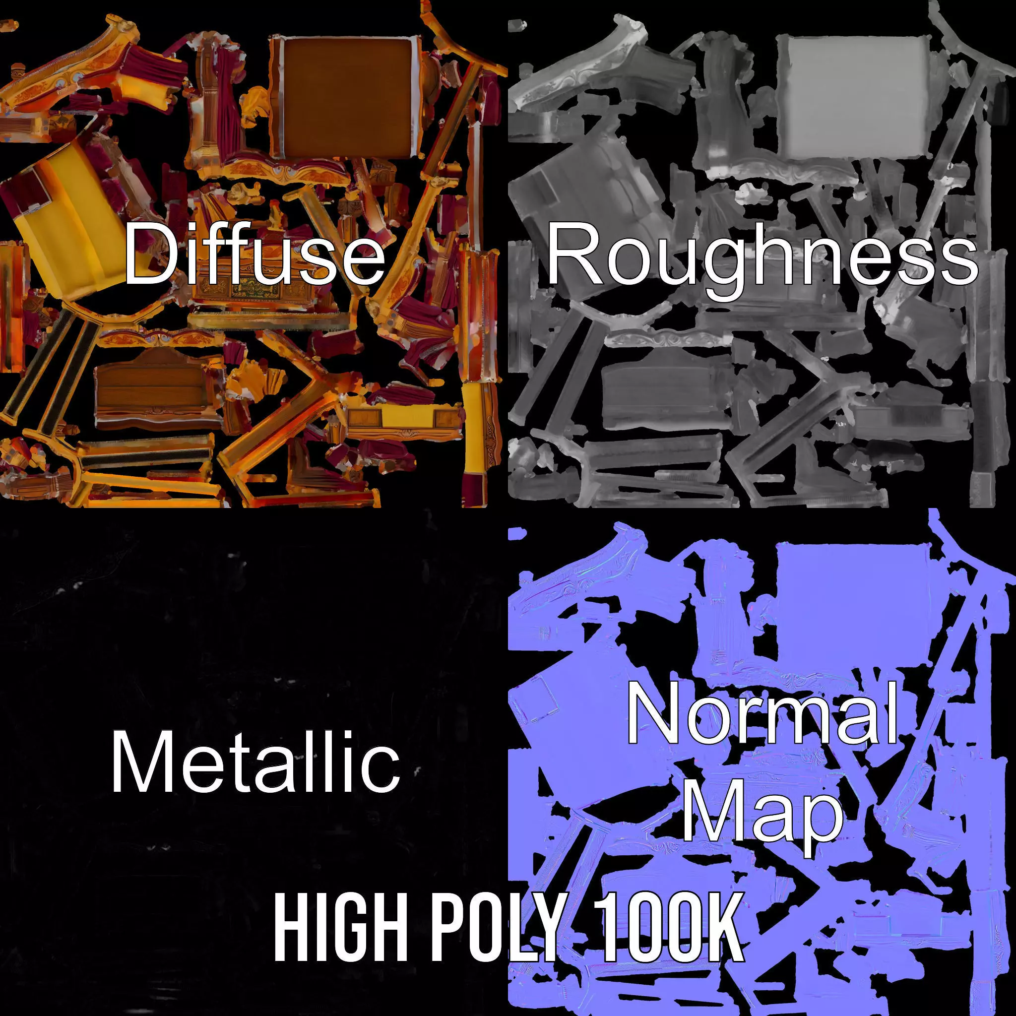 Regal Canopy Bed model pack Low-poly 3D model_3