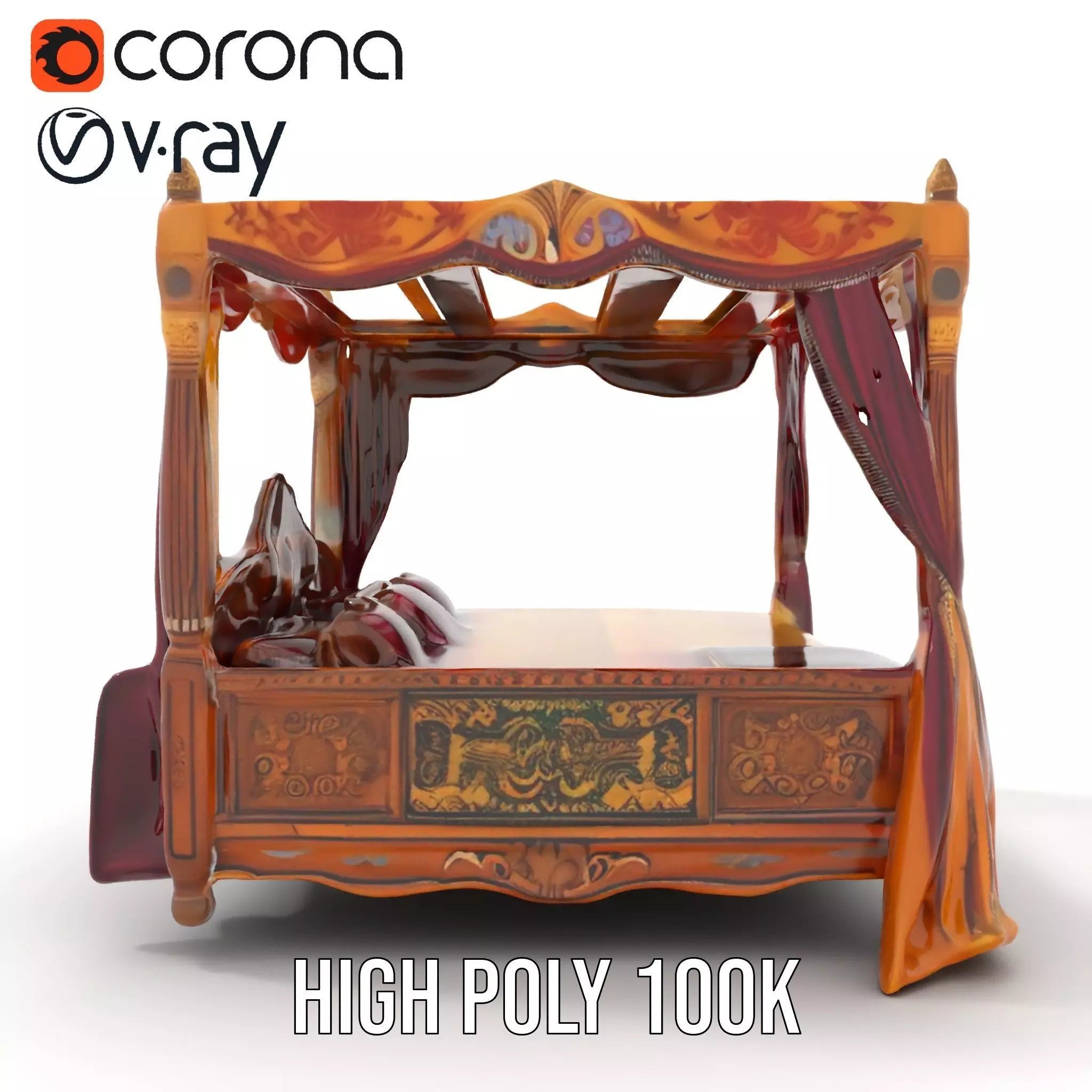Regal Canopy Bed model pack Low-poly 3D model_23