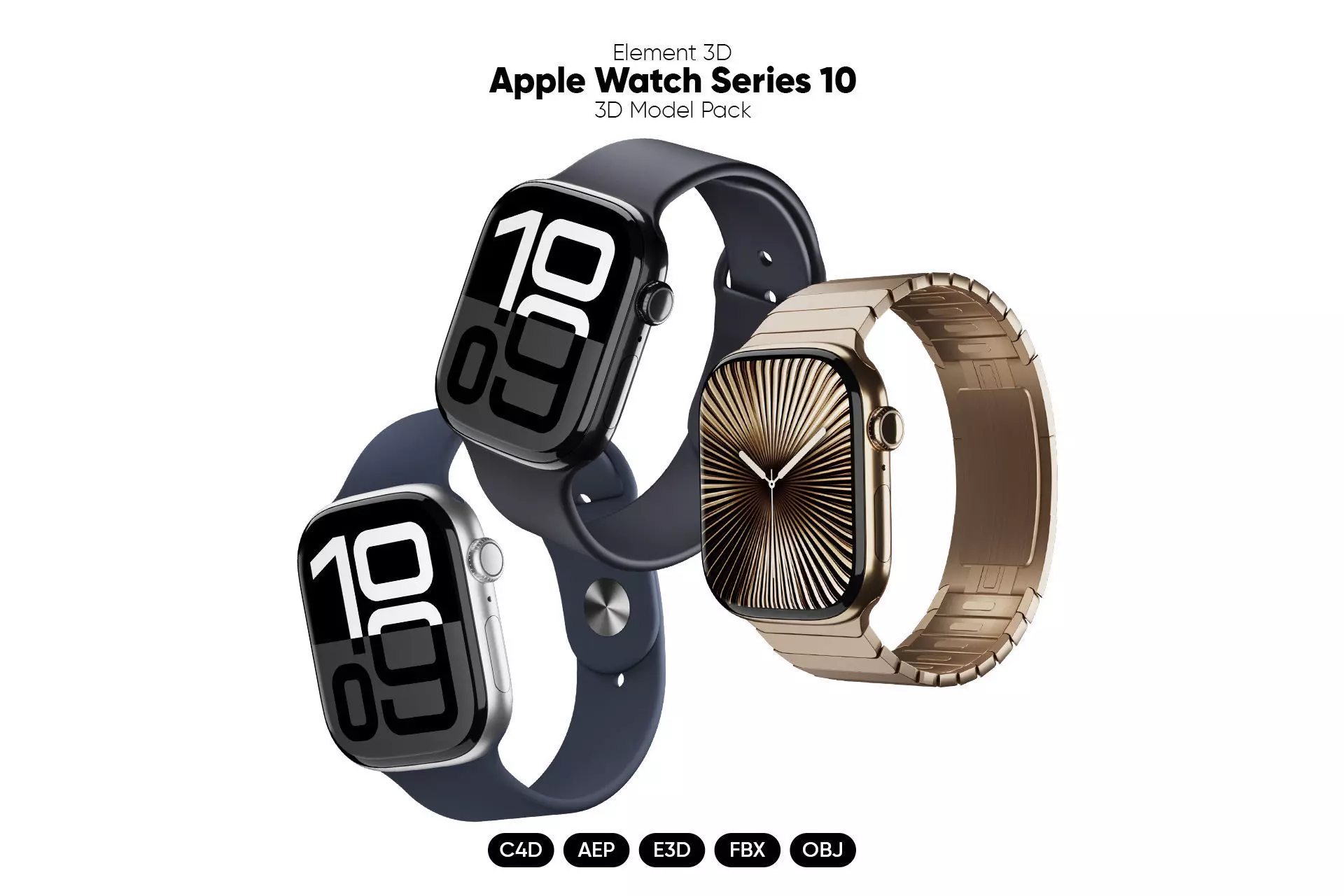 Apple Watch Series 10 3D Model Pack for Element 3D Cinema 4D AE 3D model