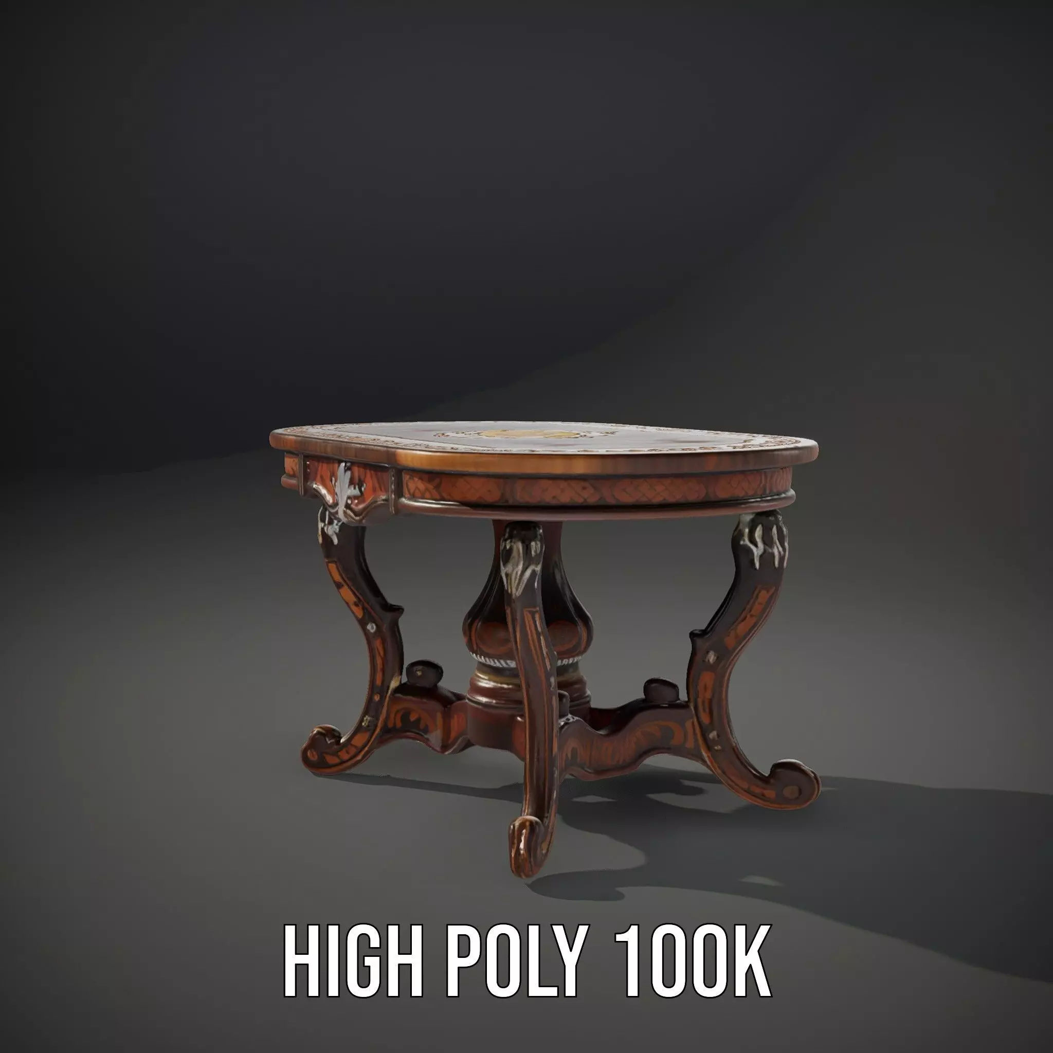Antique Walnut Table model pack Low-poly 3D model_8