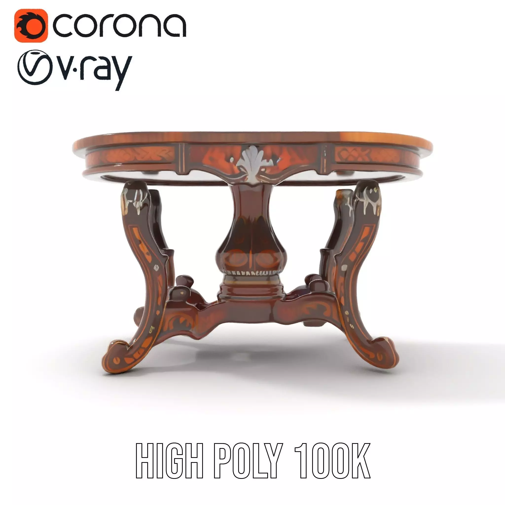 Antique Walnut Table model pack Low-poly 3D model_20