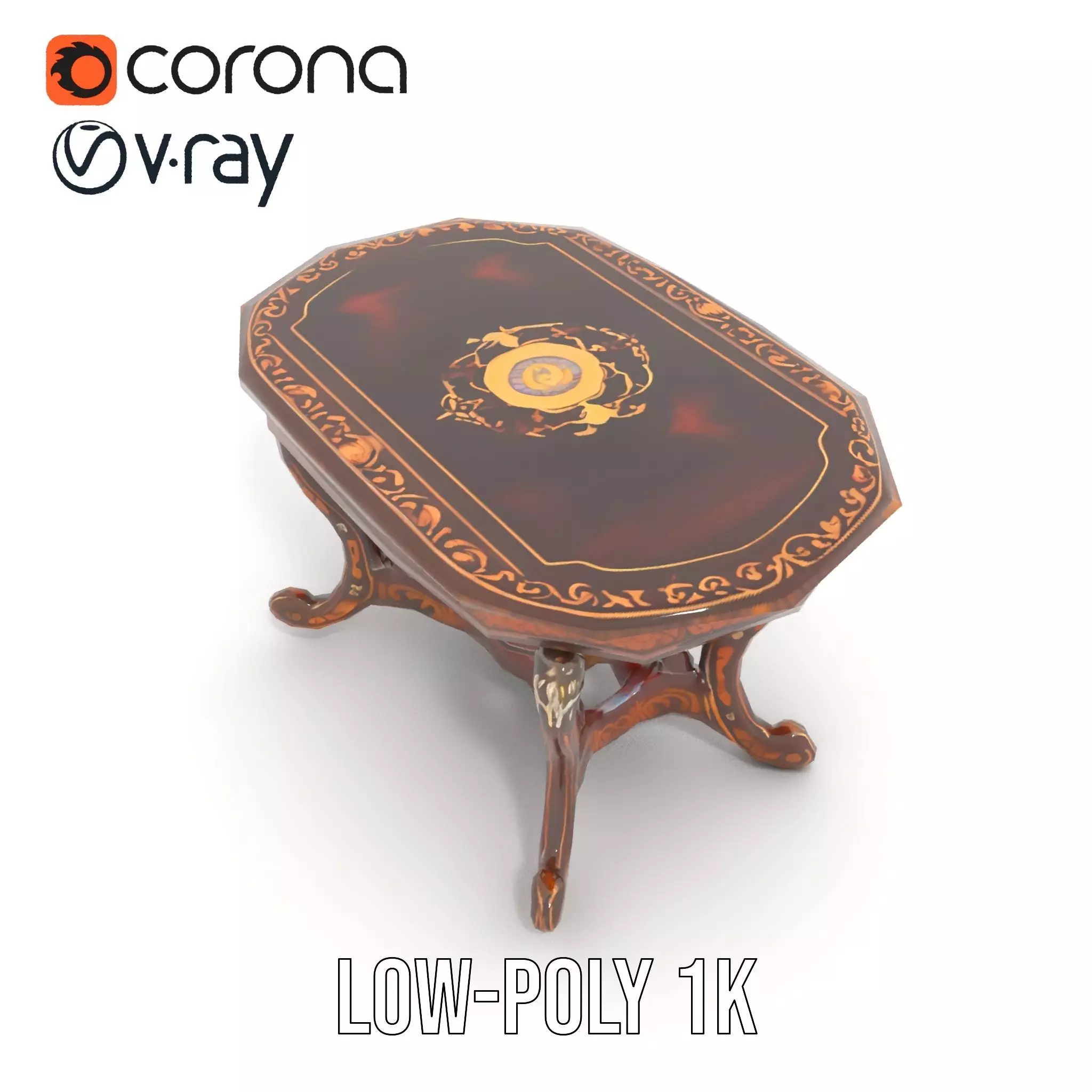 Antique Walnut Table model pack Low-poly 3D model_16