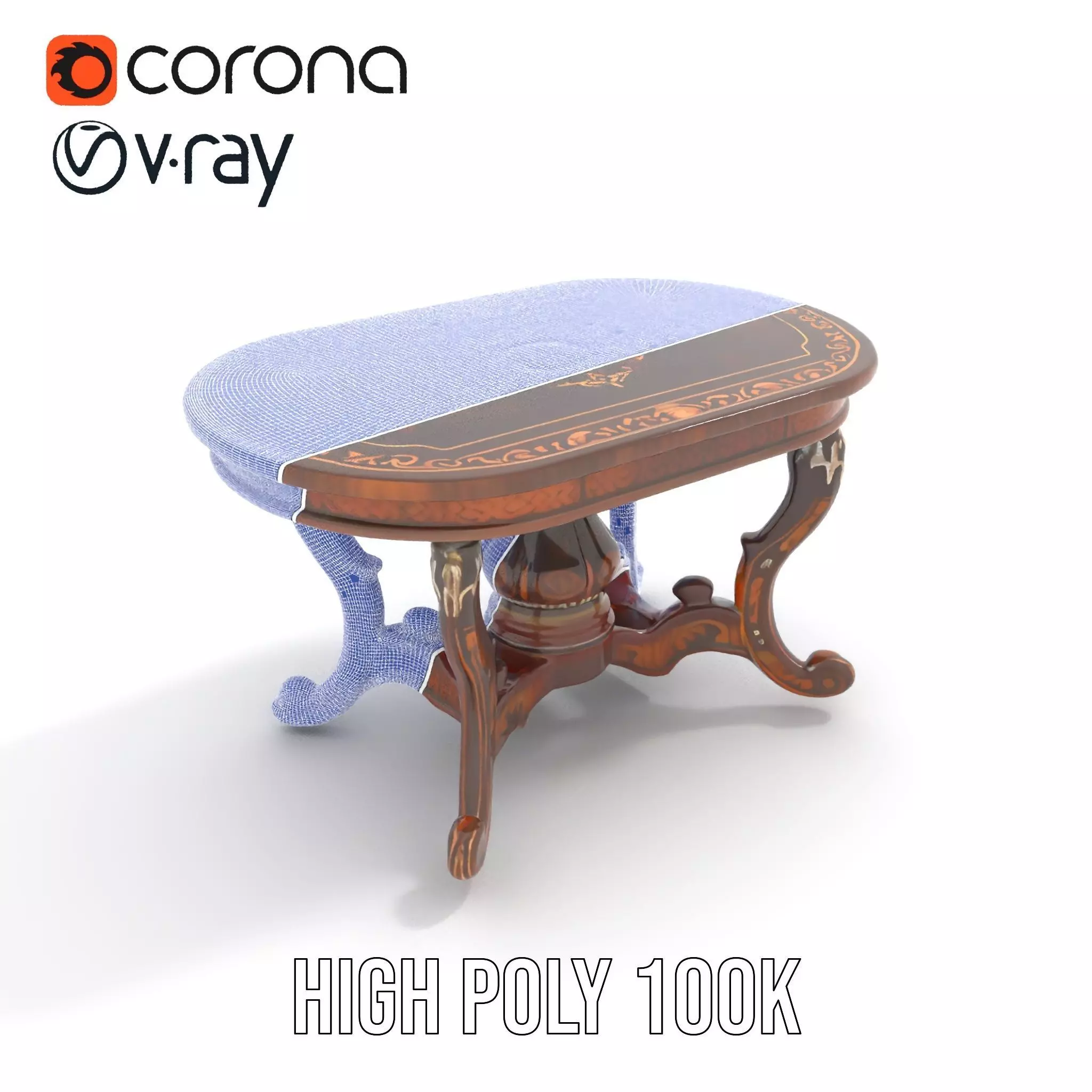 Antique Walnut Table model pack Low-poly 3D model_34