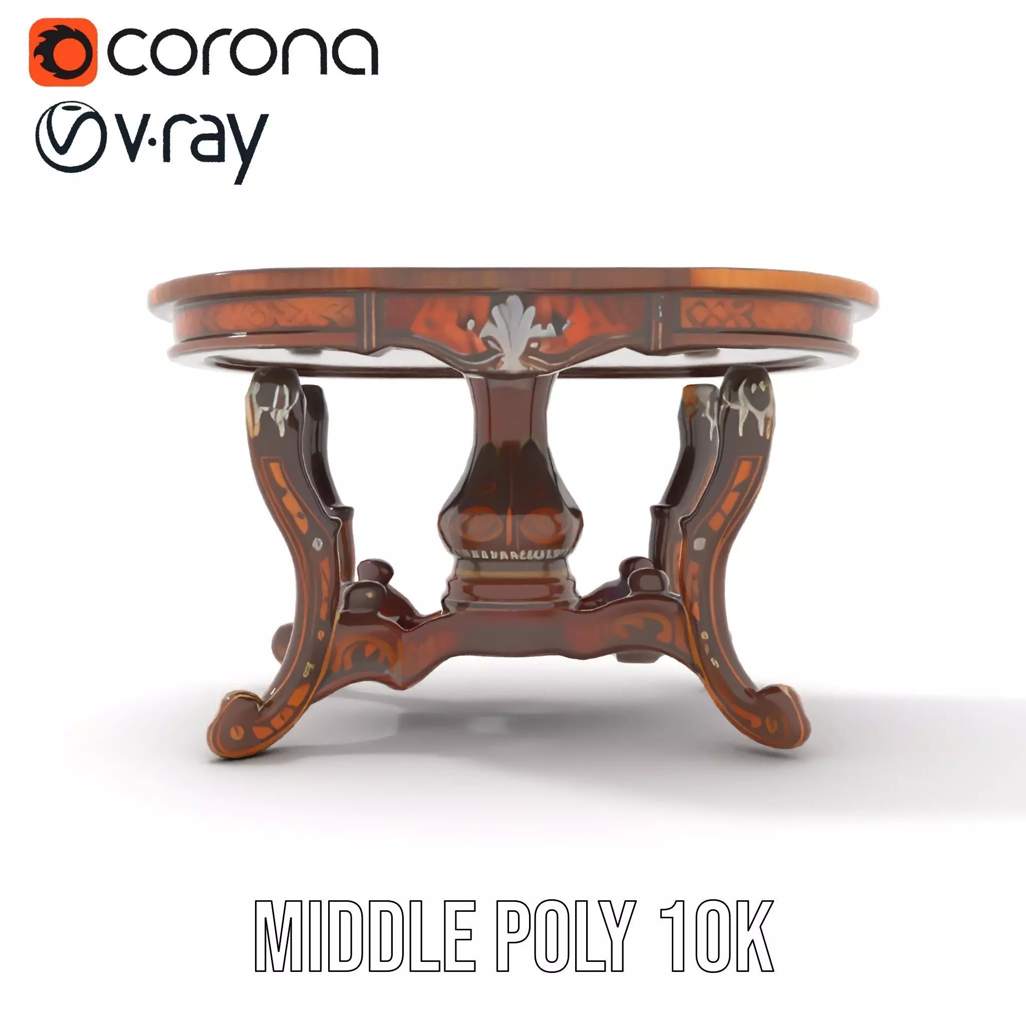 Antique Walnut Table model pack Low-poly 3D model_13