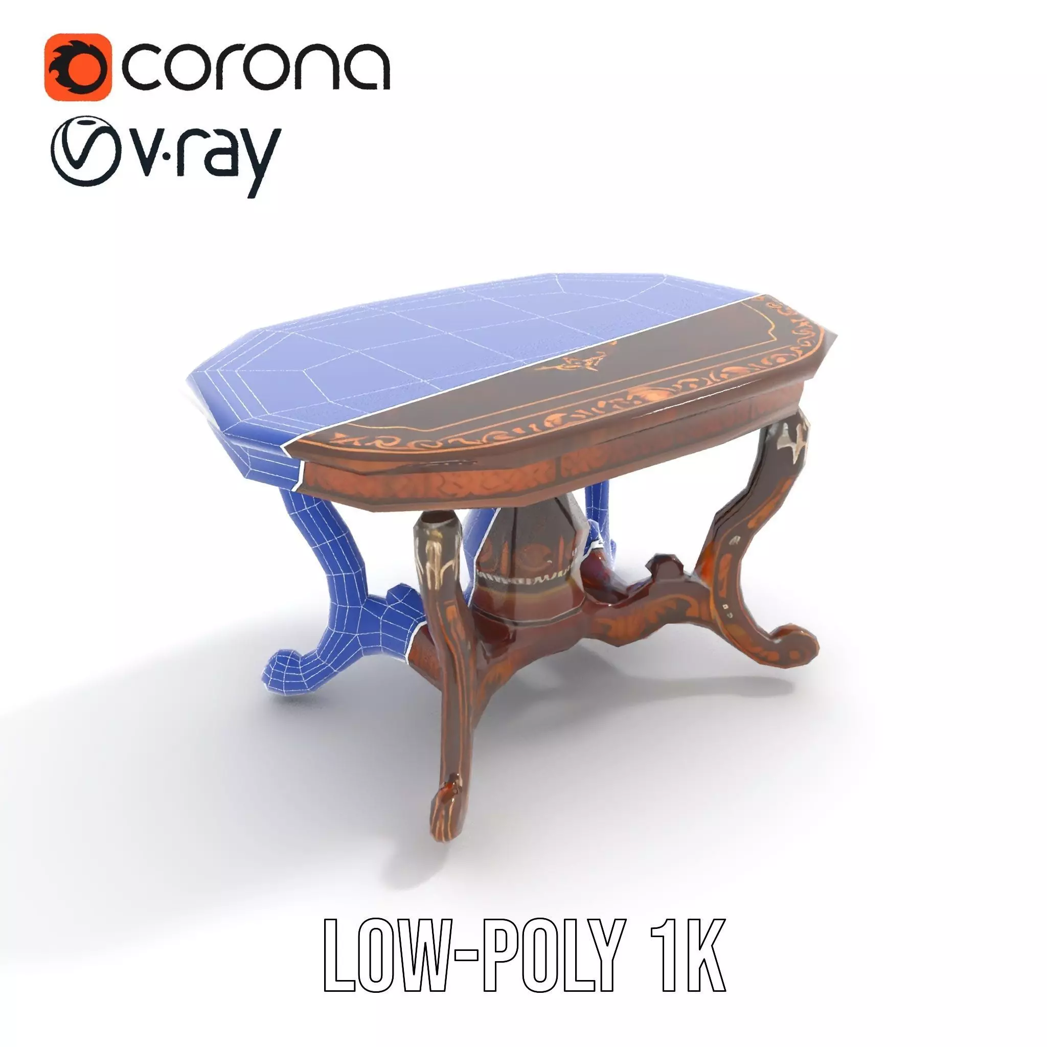 Antique Walnut Table model pack Low-poly 3D model_22