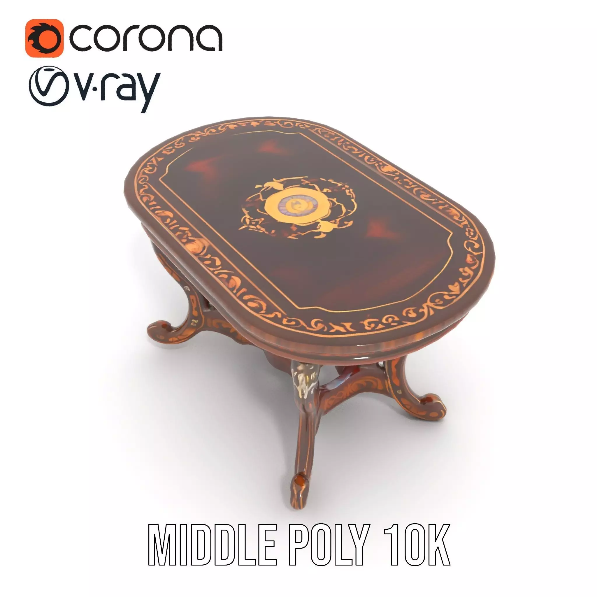 Antique Walnut Table model pack Low-poly 3D model_15