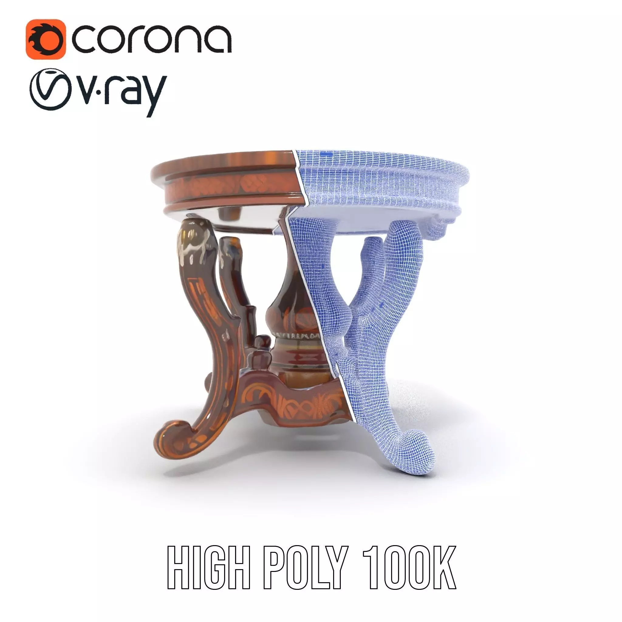 Antique Walnut Table model pack Low-poly 3D model_32