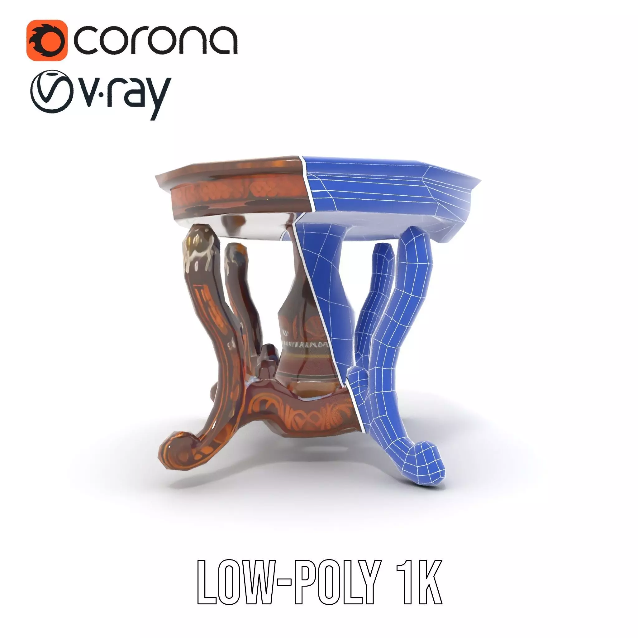 Antique Walnut Table model pack Low-poly 3D model_25