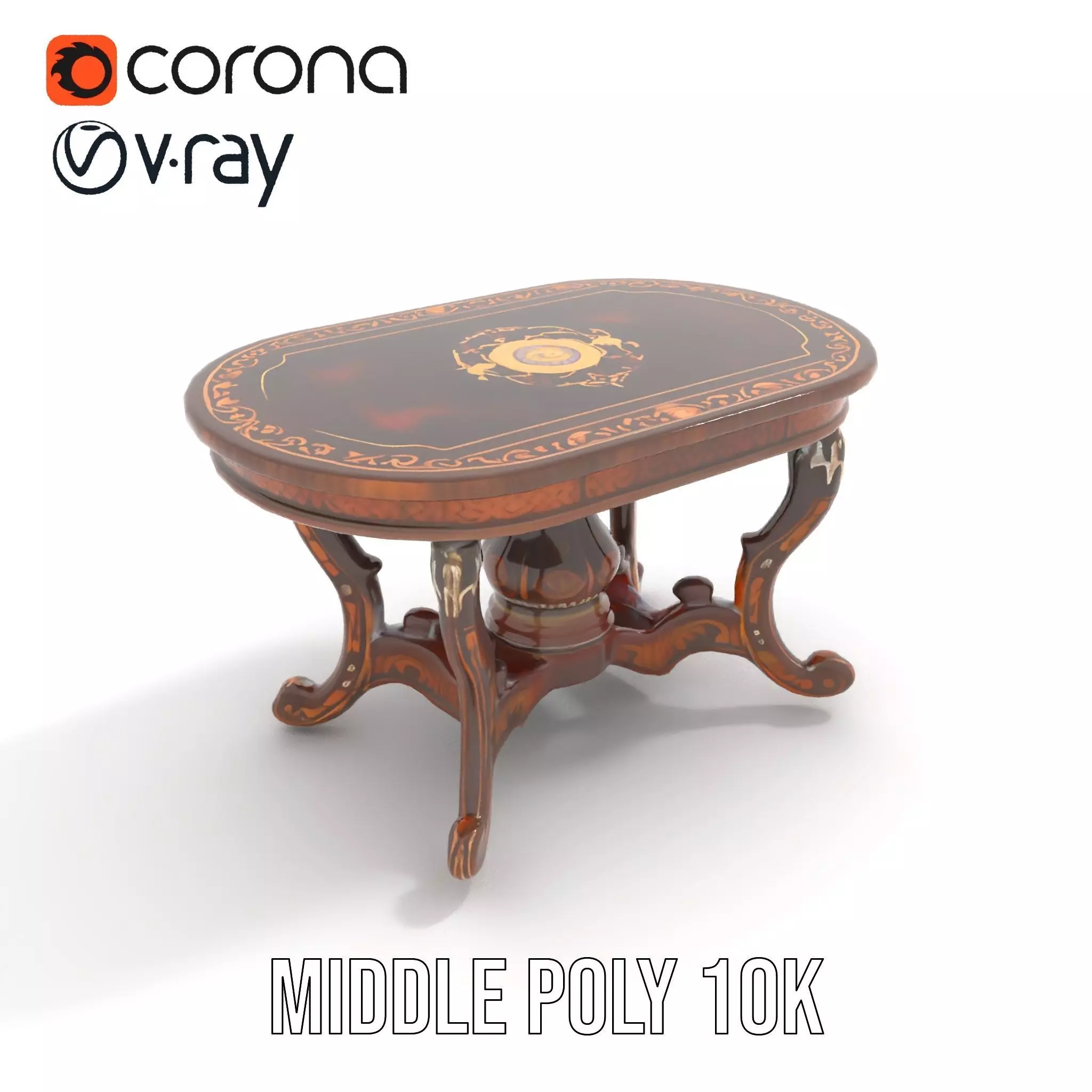 Antique Walnut Table model pack Low-poly 3D model_11