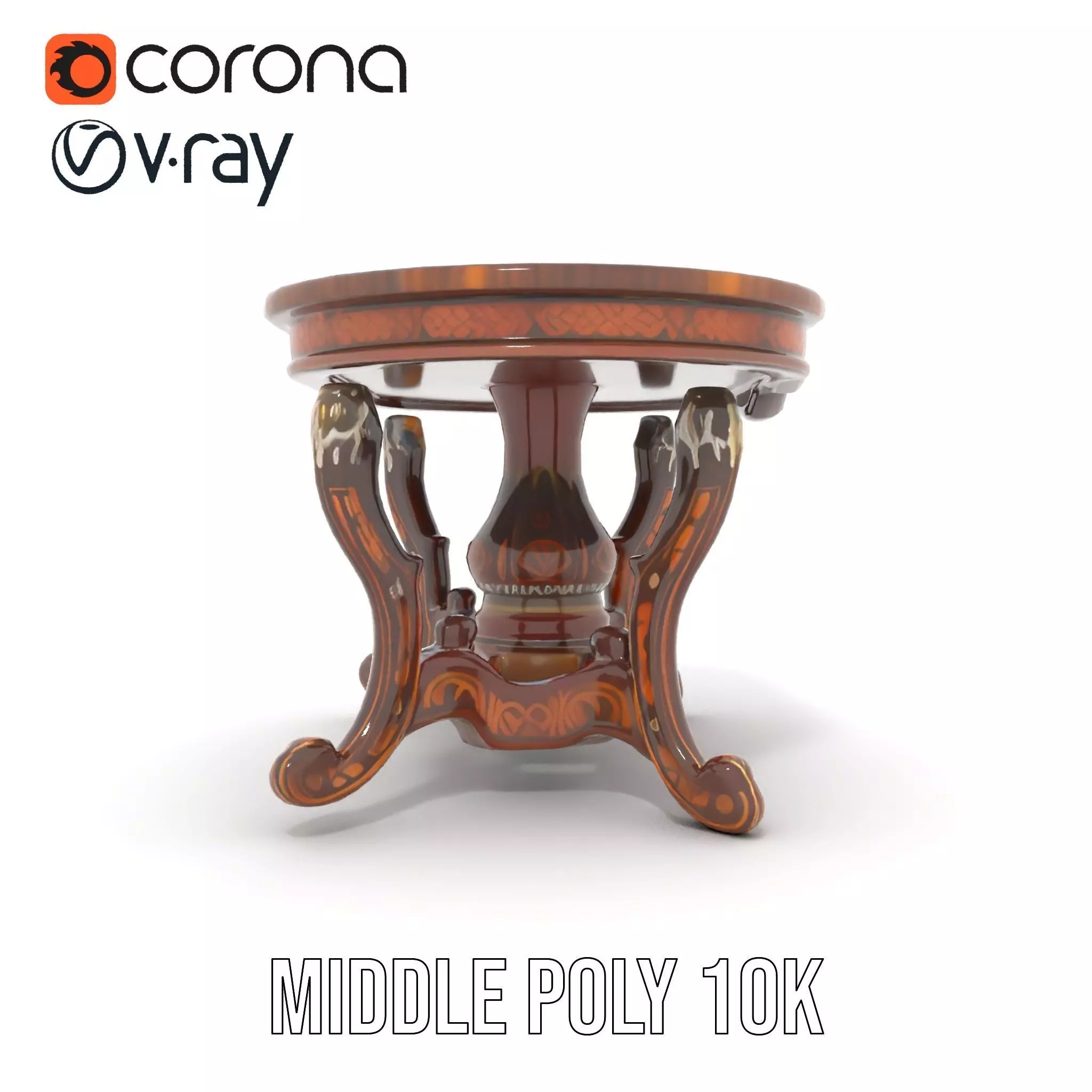 Antique Walnut Table model pack Low-poly 3D model_5