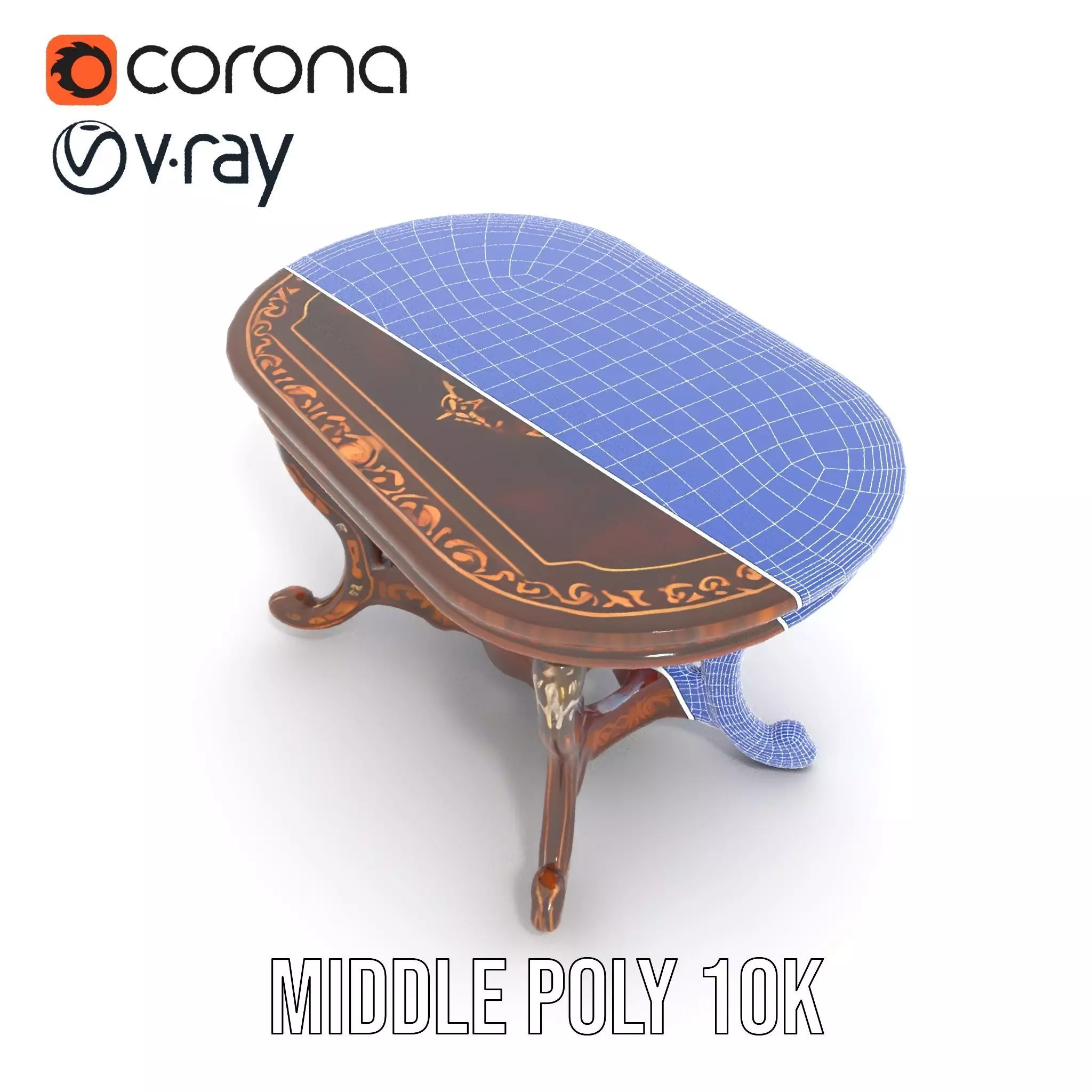 Antique Walnut Table model pack Low-poly 3D model_30